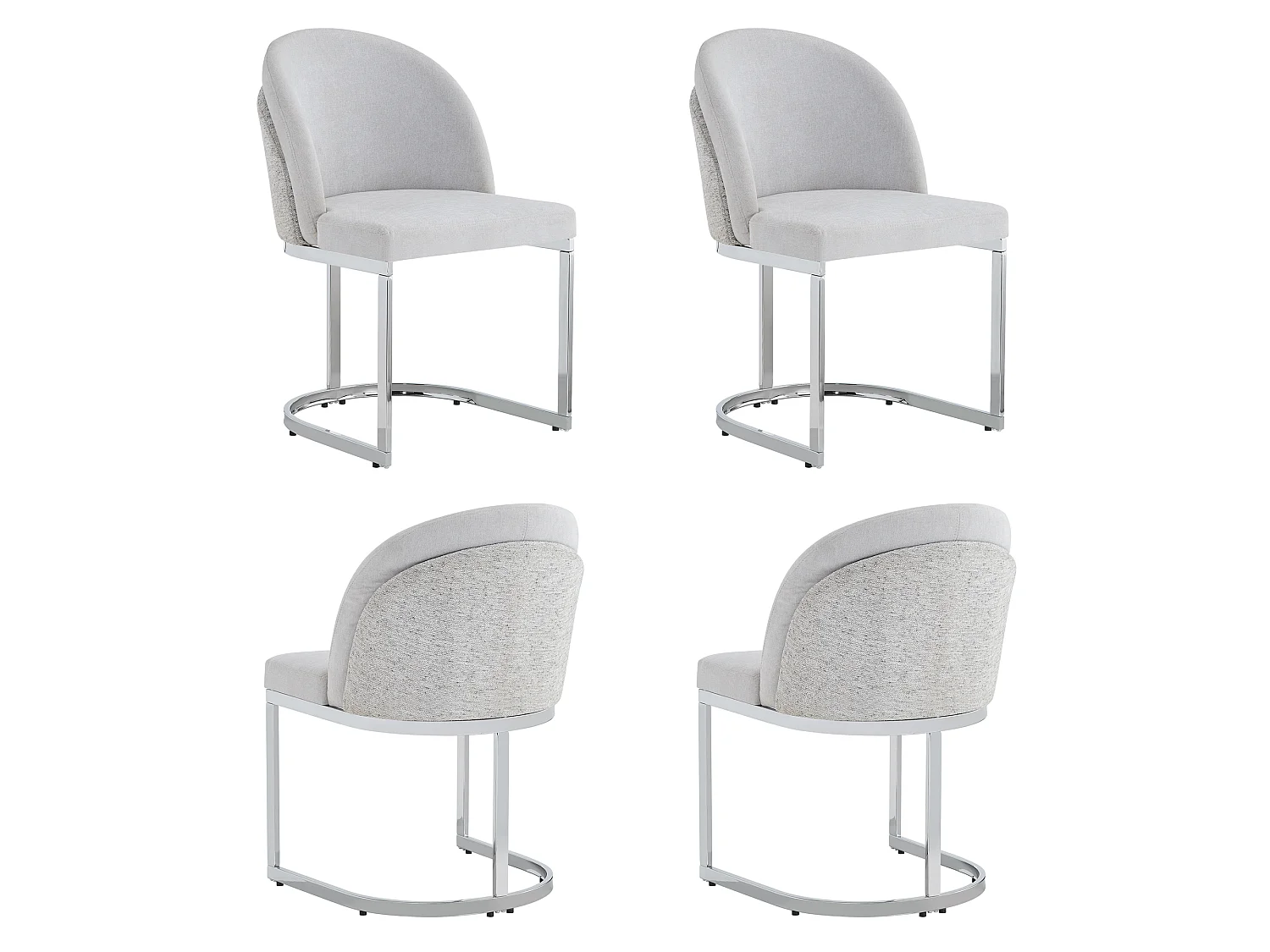 Conjunto de 4 cadeiras de jantar sem braços - Estofadas em chenille e com pés de metal galvanizado.- 59 x 52 x 85 cm - Cinza claro + prata