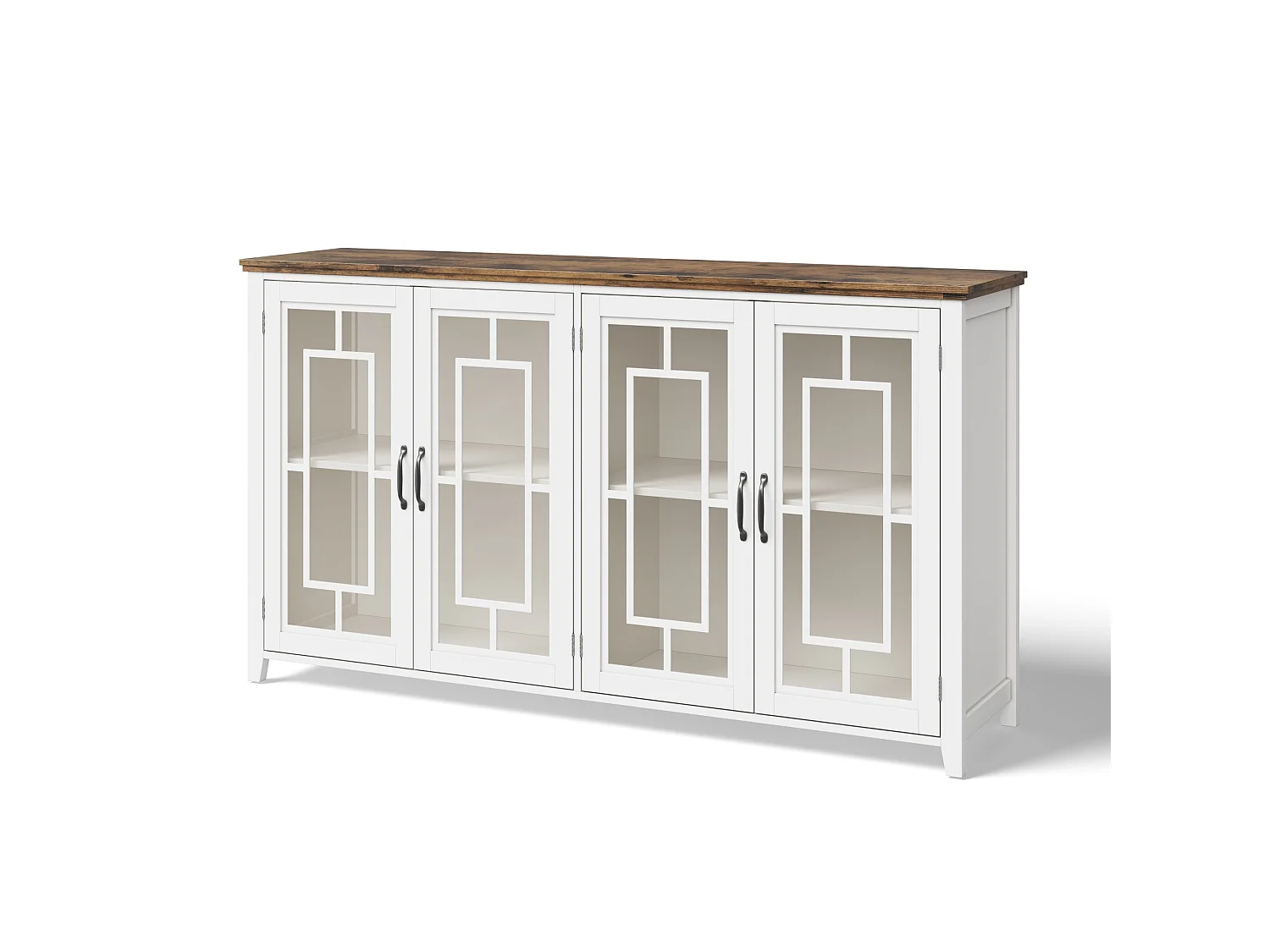 Køkkenskænk med 4 glaslåger og anti-tip - MDF - 160 × 40 × 86 cm - Hvid og brun