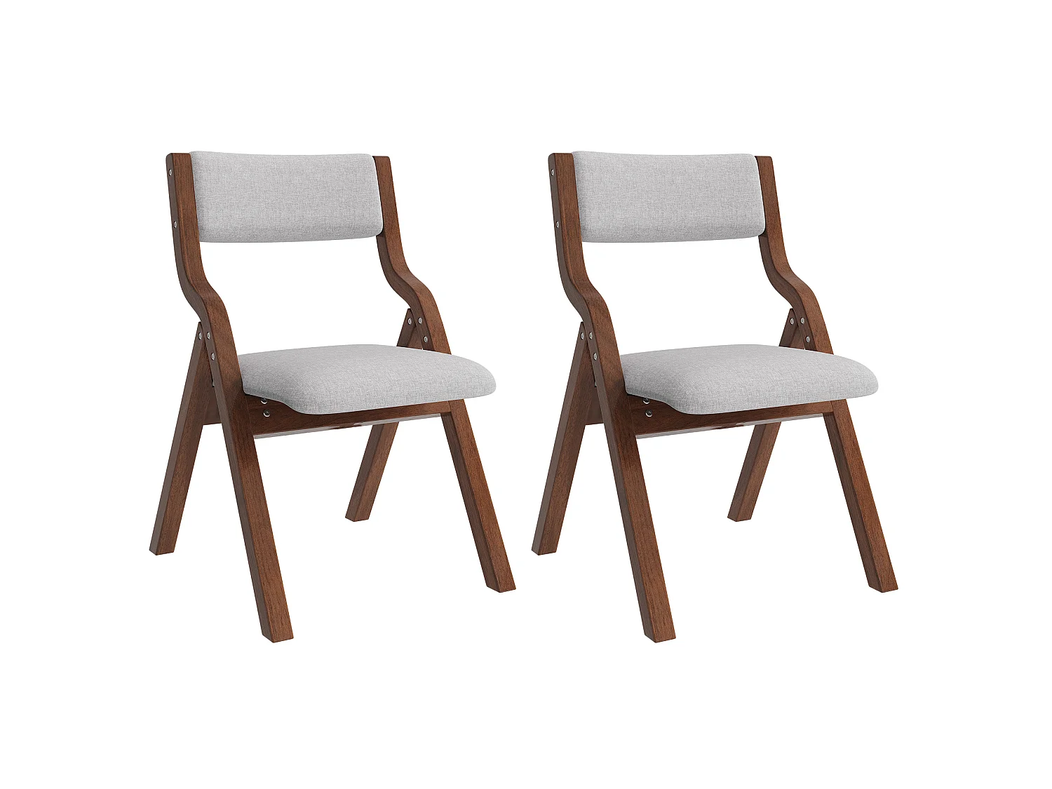 Set di 2 sedie da pranzo pieghevoli senza braccioli - Legno massello e lino - 55 x 49 x 81 cm - Grigio