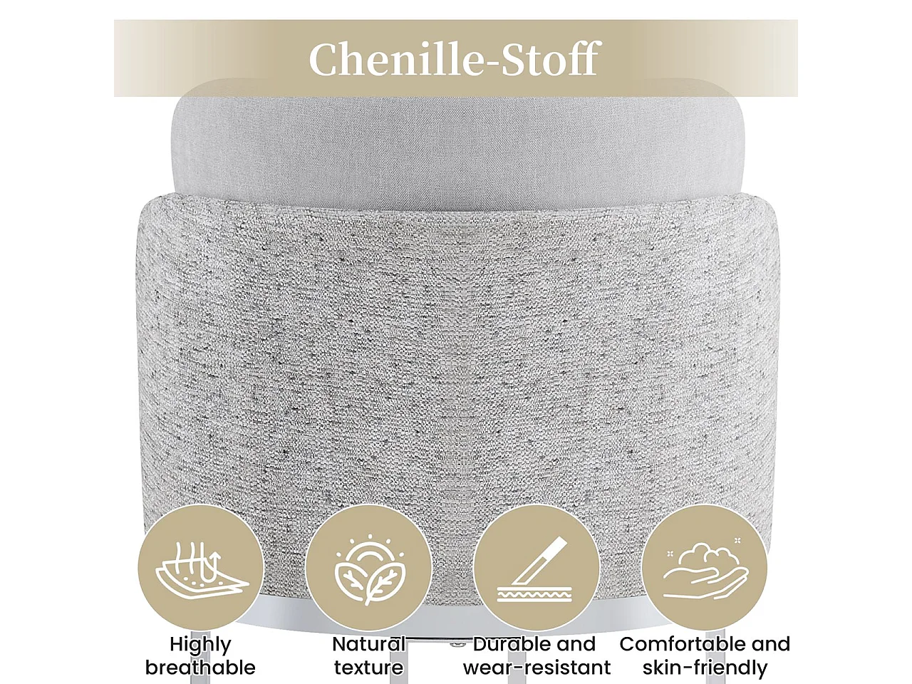 Set di 2 sedie da pranzo senza braccioli - Ciniglia e metallo zincato - 59 x 52 x 85 cm - Grigio chiaro + argento