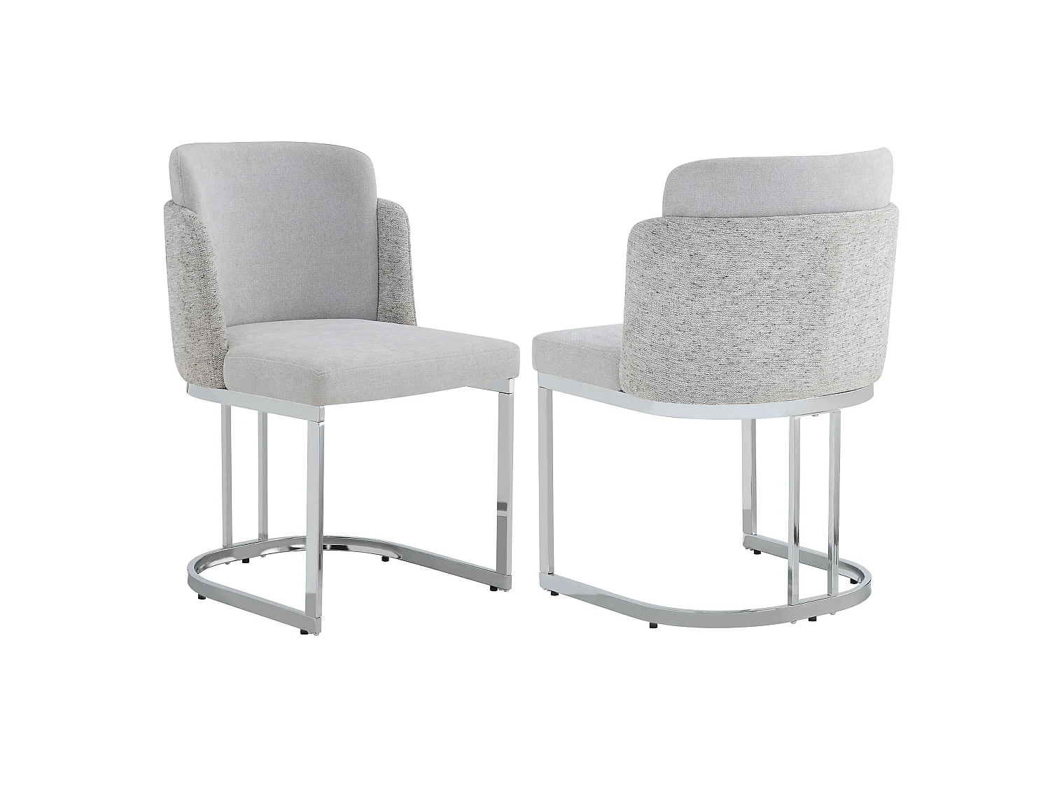 Set di 2 sedie da pranzo senza braccioli - Ciniglia e metallo zincato - 59 x 52 x 85 cm - Grigio chiaro + argento
