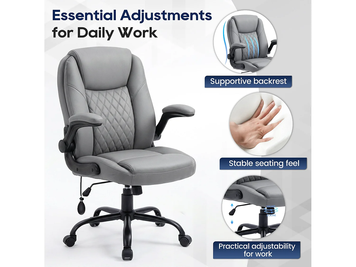 Fauteuil de bureau en similicuir marron avec soutien lombaire réglable, rembourrage épais, accoudoirs rabattables et dossier ergonomique