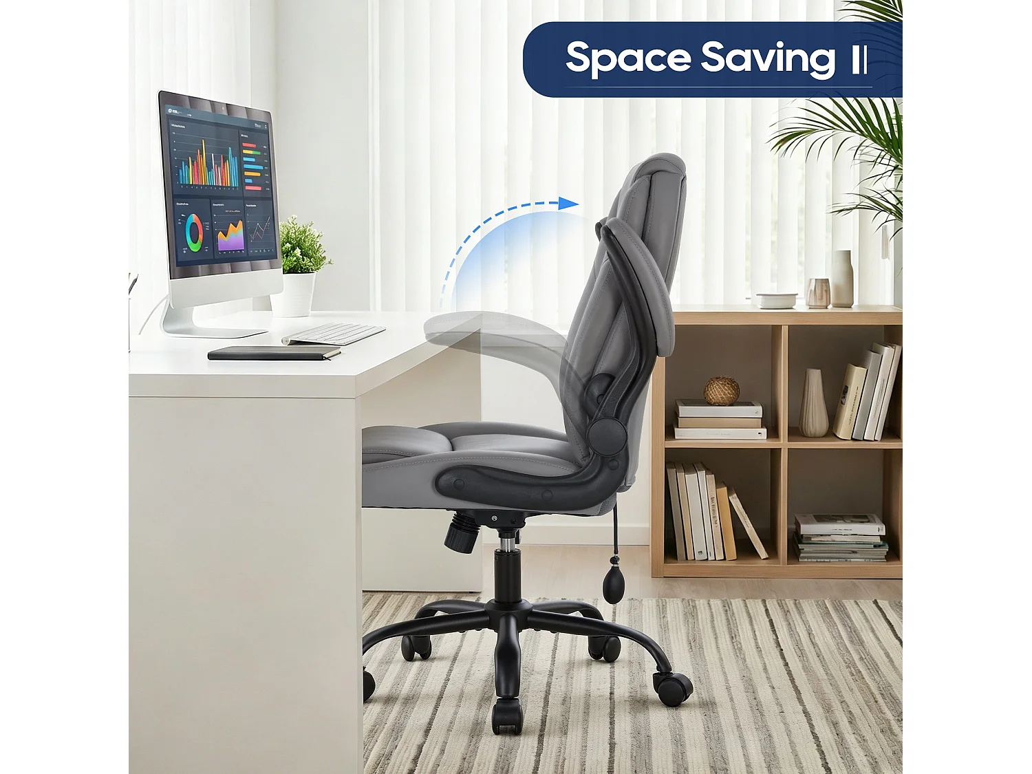 Fauteuil de bureau en similicuir marron avec soutien lombaire réglable, rembourrage épais, accoudoirs rabattables et dossier ergonomique