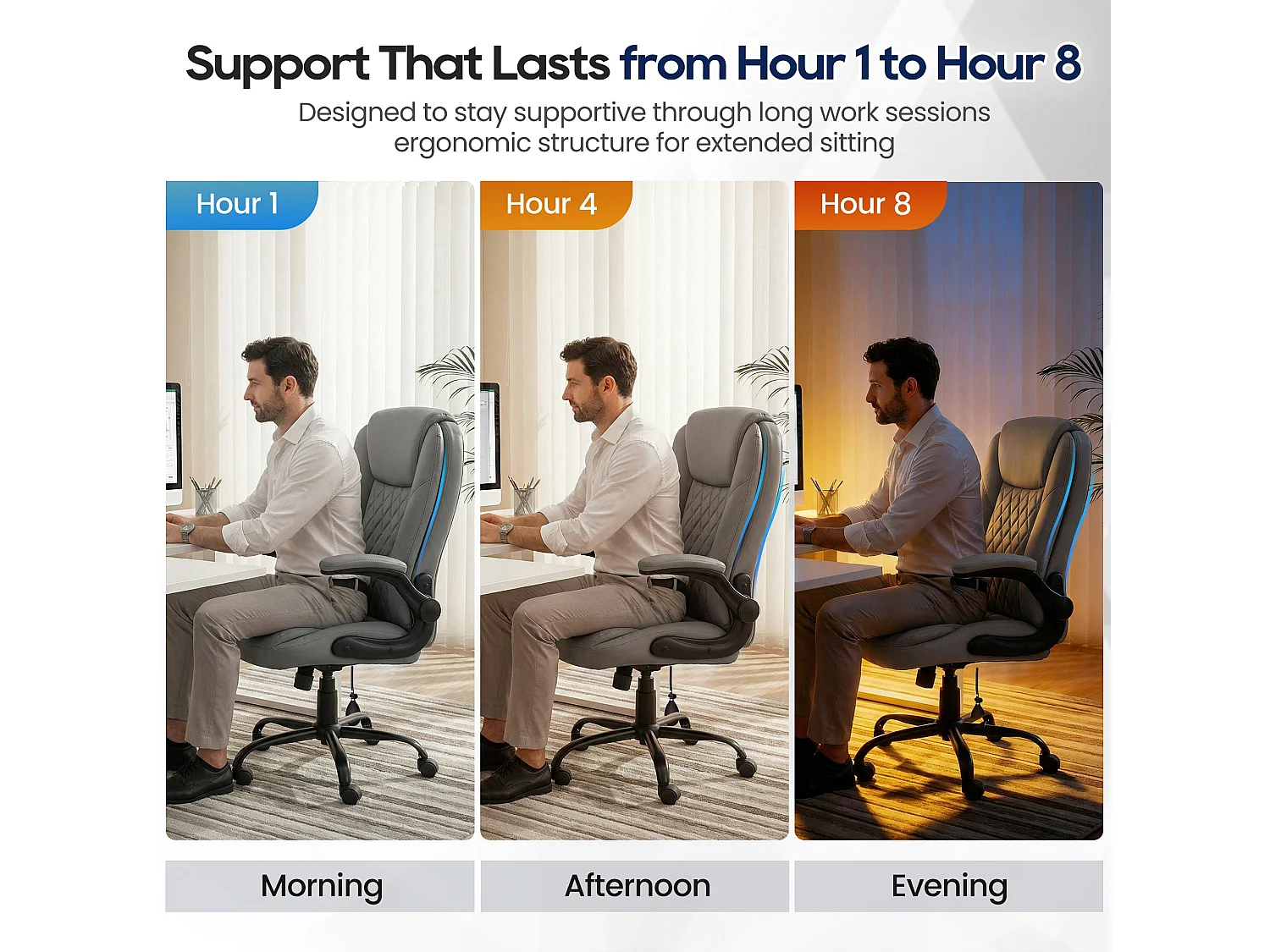 Fauteuil de bureau en similicuir marron avec soutien lombaire réglable, rembourrage épais, accoudoirs rabattables et dossier ergonomique