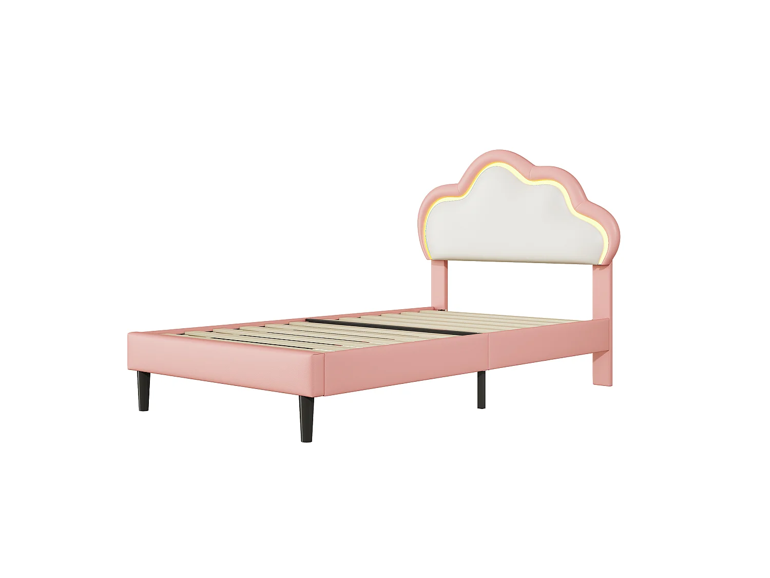 DreamMespace Lit Rembourré 90x200 cm - Lit Enfant Nuage LED RGB & Tête de Lit Réglable, Simili Cuir Rose