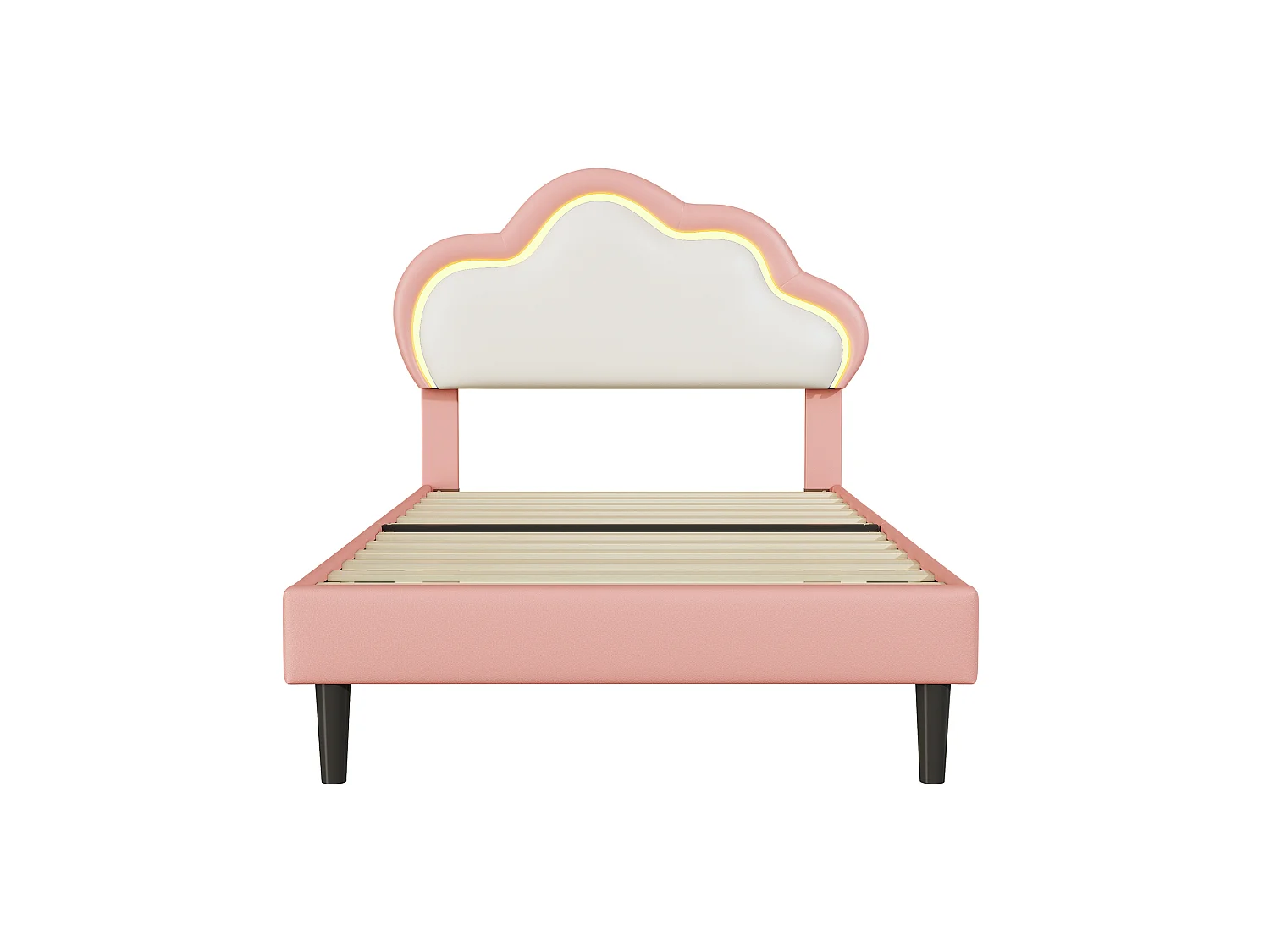 DreamMespace Lit Rembourré 90x200 cm - Lit Enfant Nuage LED RGB & Tête de Lit Réglable, Simili Cuir Rose