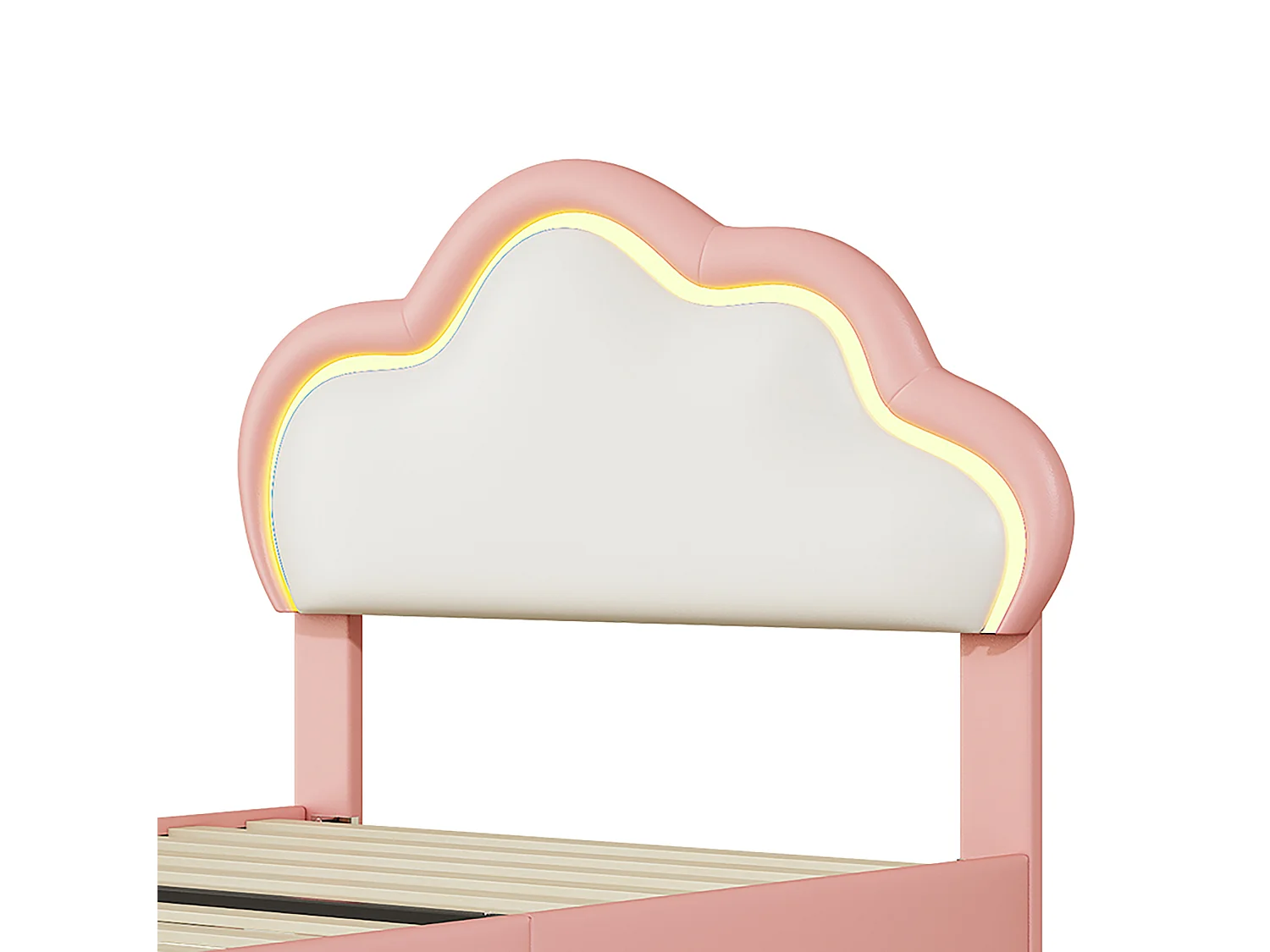 DreamMespace Lit Rembourré 90x200 cm - Lit Enfant Nuage LED RGB & Tête de Lit Réglable, Simili Cuir Rose