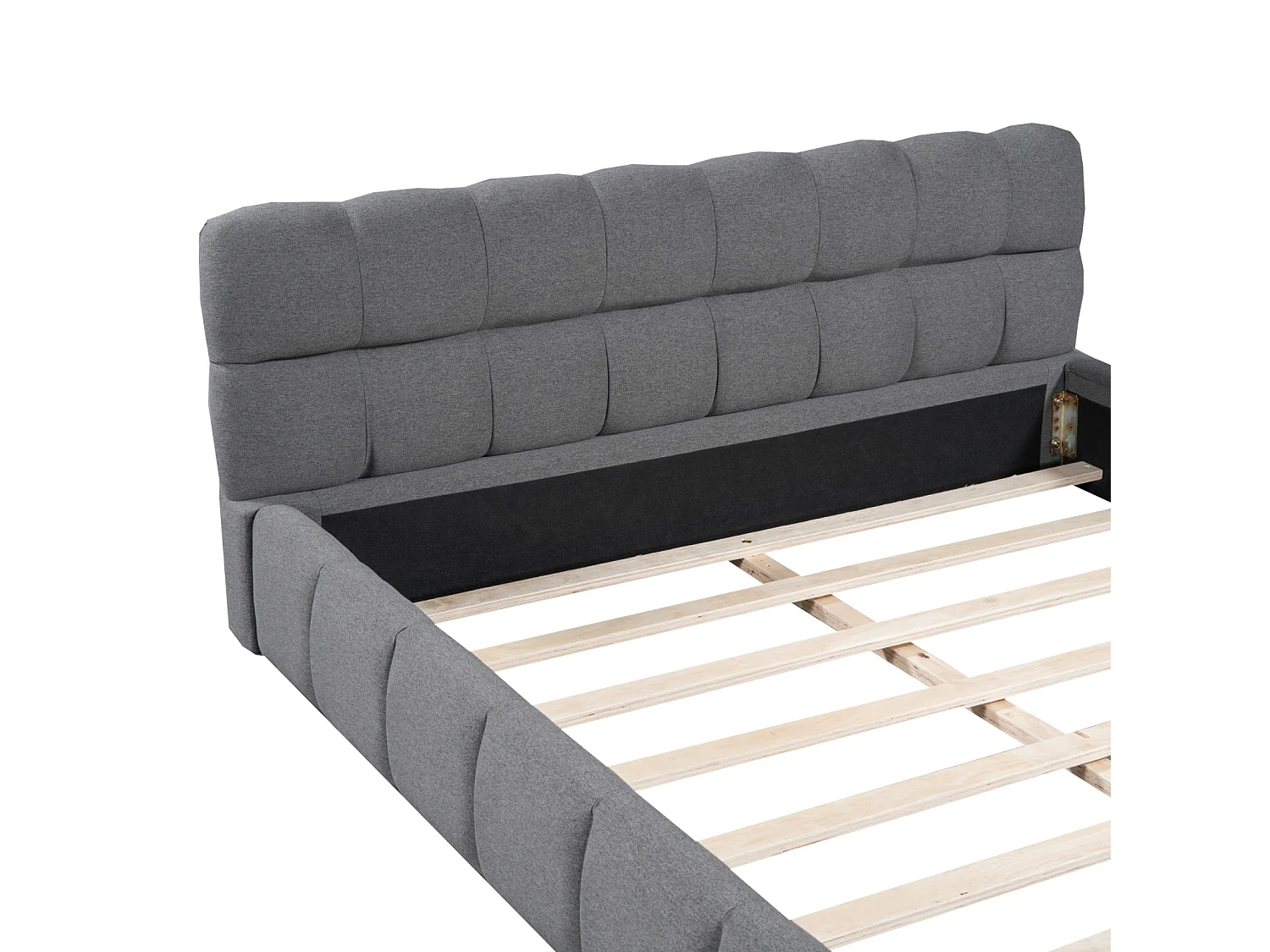 DreamMespace Lit Double 140x190 cm - Cadre de Lit Rembourré Bords Larges avec Matelas Encastré, Tissu Lin Gris