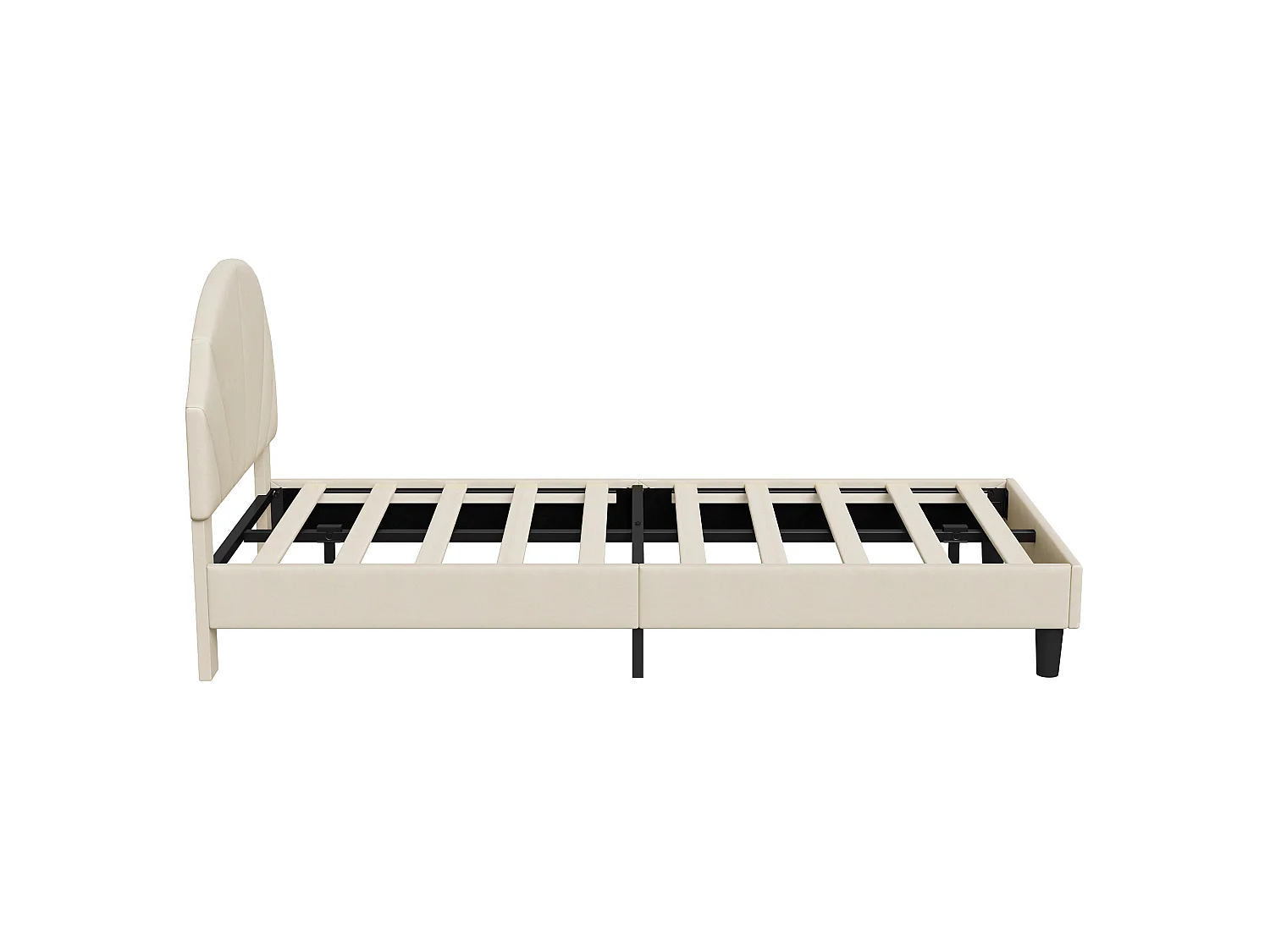 DreamMespace Lit Rembourré 90x190 cm - Lit Enfant Tête de Lit Réglable & Protection Douce, Velours Beige