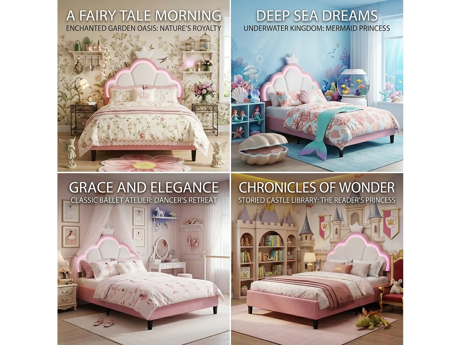 DreamMespace Lit Rembourré 90x200 cm - Lit Enfant Couronne avec Éclairage LED RGB et Sommier, Velours Rose