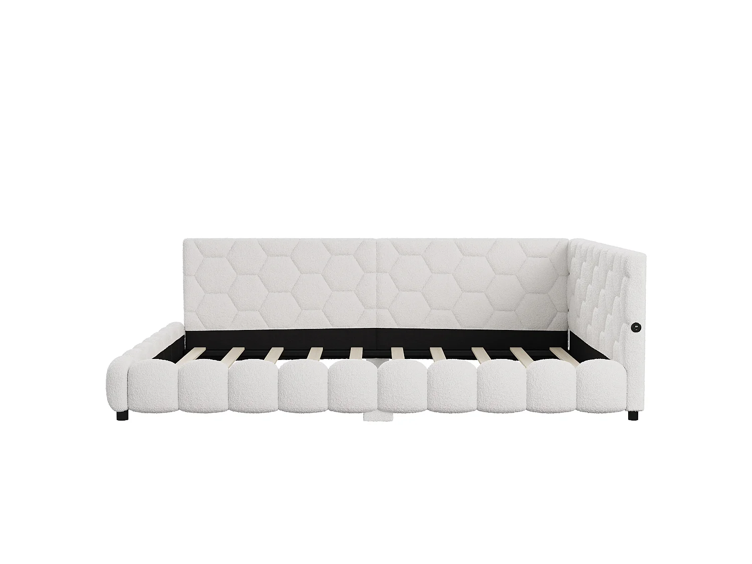 DreamMespace Lit Banquette 140x200 cm - Canapé Lit Double avec LED RGB & Port USB Type-C, Tissu Bouclette Blanc