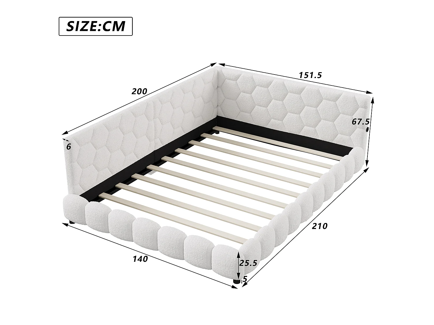DreamMespace Lit Banquette 140x200 cm - Canapé Lit Double avec LED RGB & Port USB Type-C, Tissu Bouclette Blanc