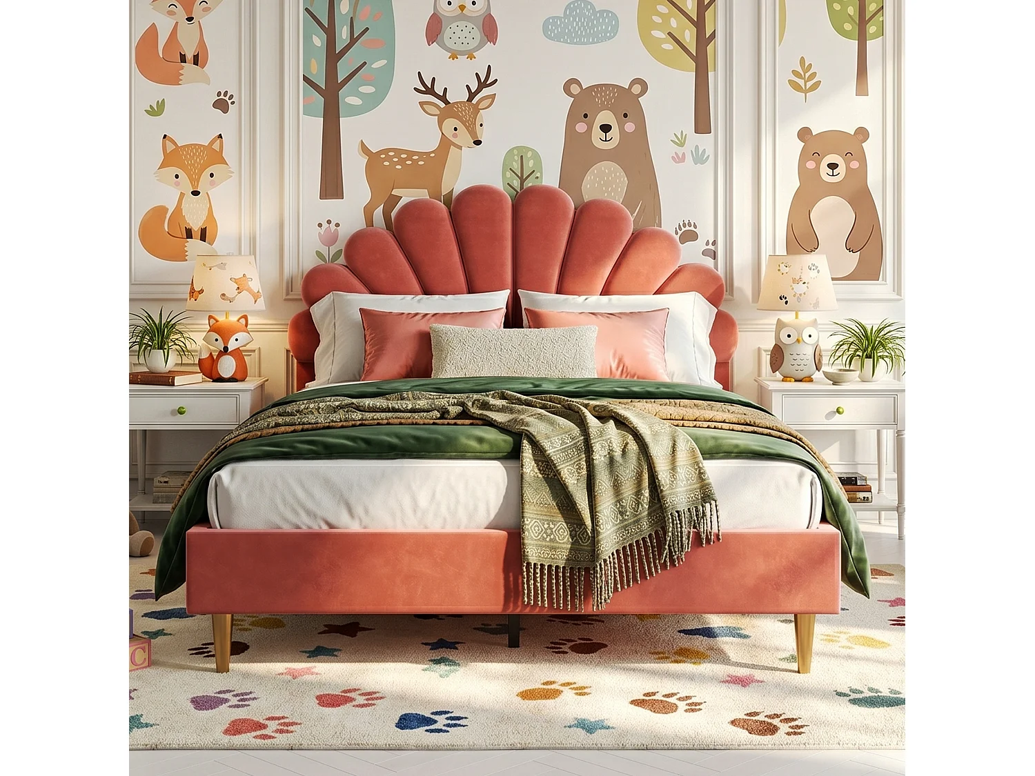 DreamMespace Lit Rembourré 140x200 cm - Cadre de Lit 2 Personnes Fleur Scallopée & Tête de Lit Réglable, Velours Bordeaux