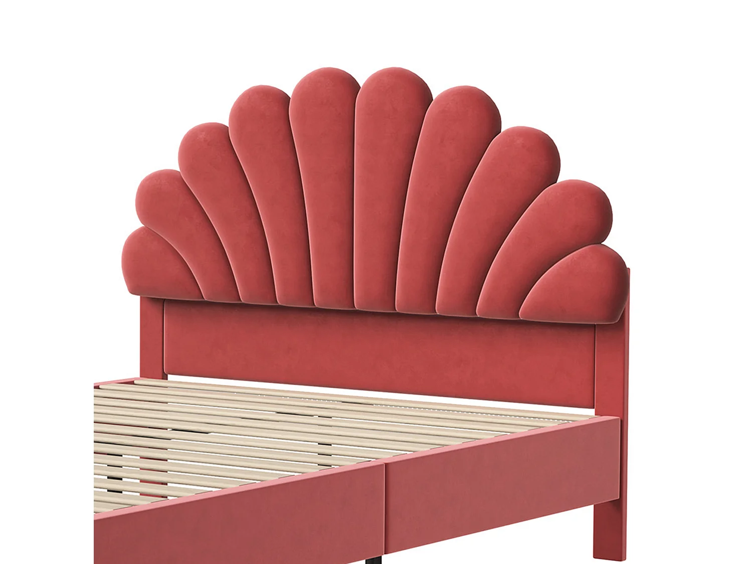 DreamMespace Lit Rembourré 140x200 cm - Cadre de Lit 2 Personnes Fleur Scallopée & Tête de Lit Réglable, Velours Bordeaux