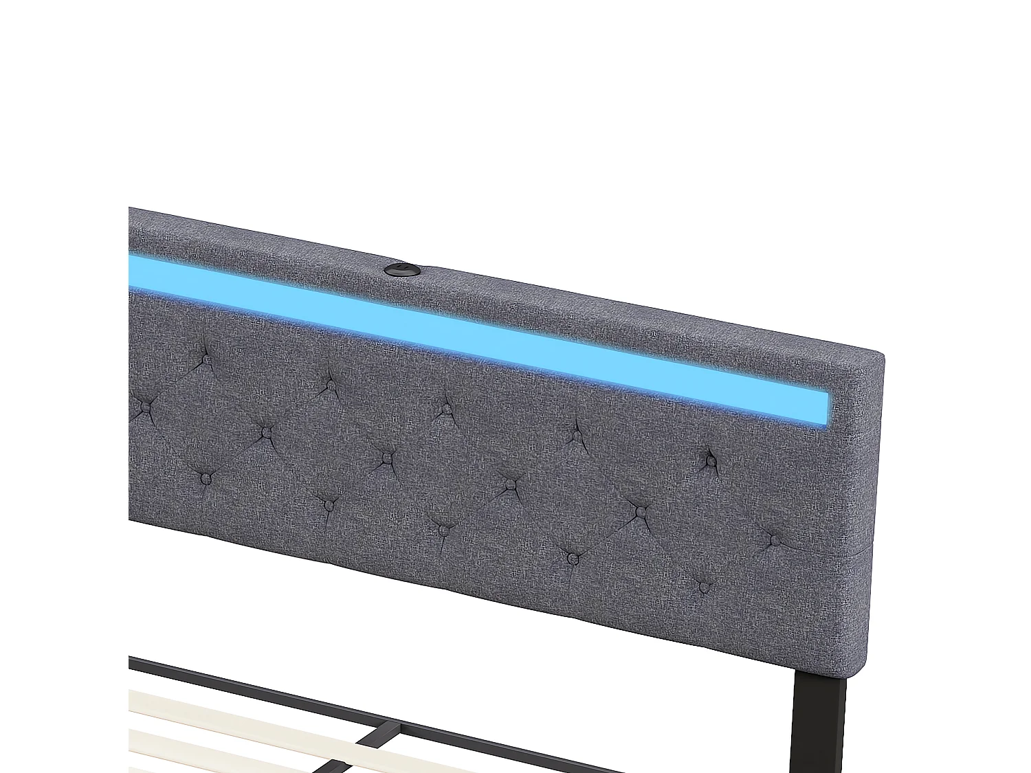 DreamMespace Lit Double 140x190 cm avec 4 Tiroirs - Lit Coffre LED Double Zone & Prises USB Type-C, Tissu Lin Gris Foncé