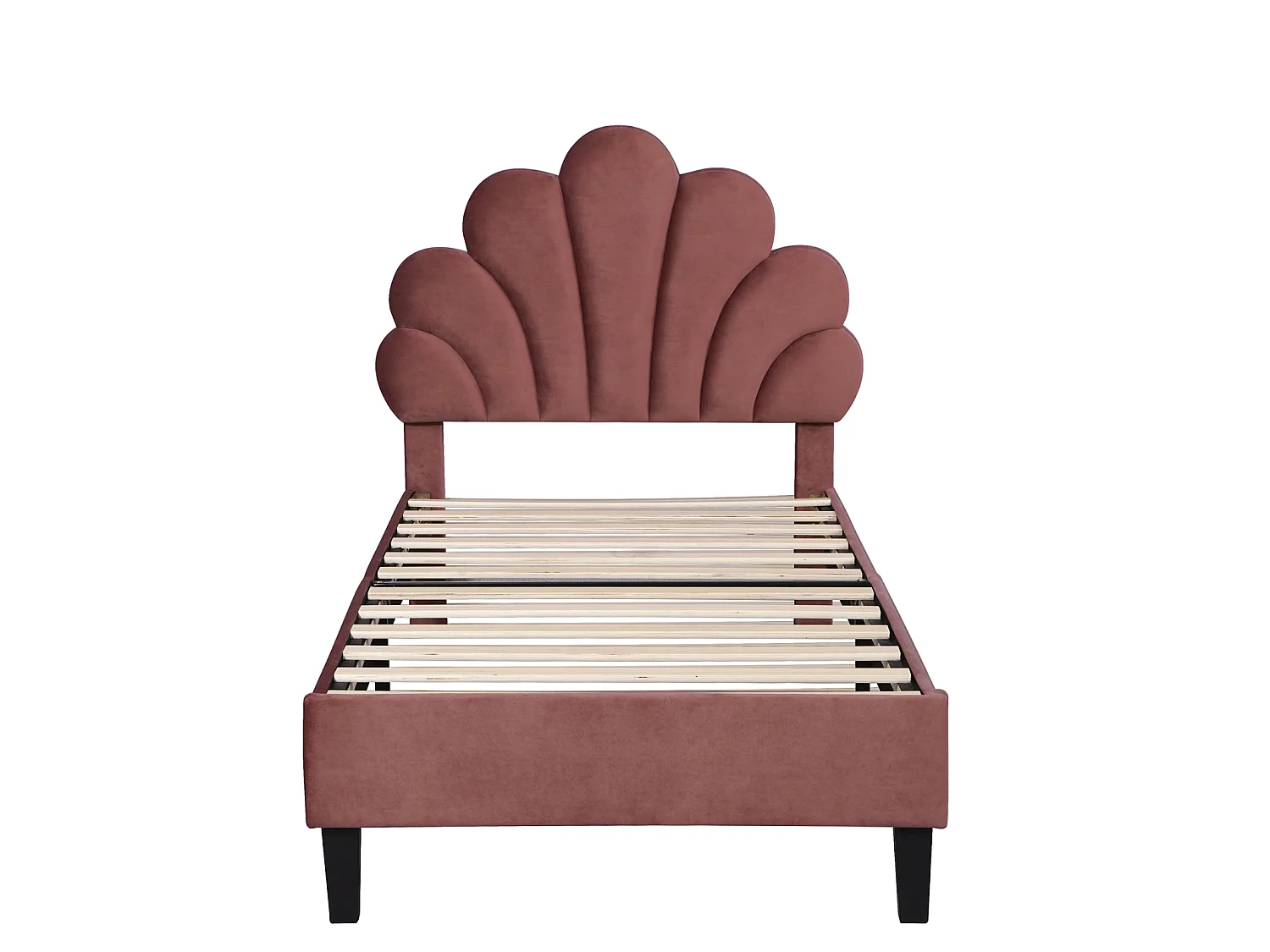 DreamMespace Lit Rembourré 90x200 cm - Lit Enfant Fleur Scallopée & Tête de Lit Réglable, Velours Bordeaux