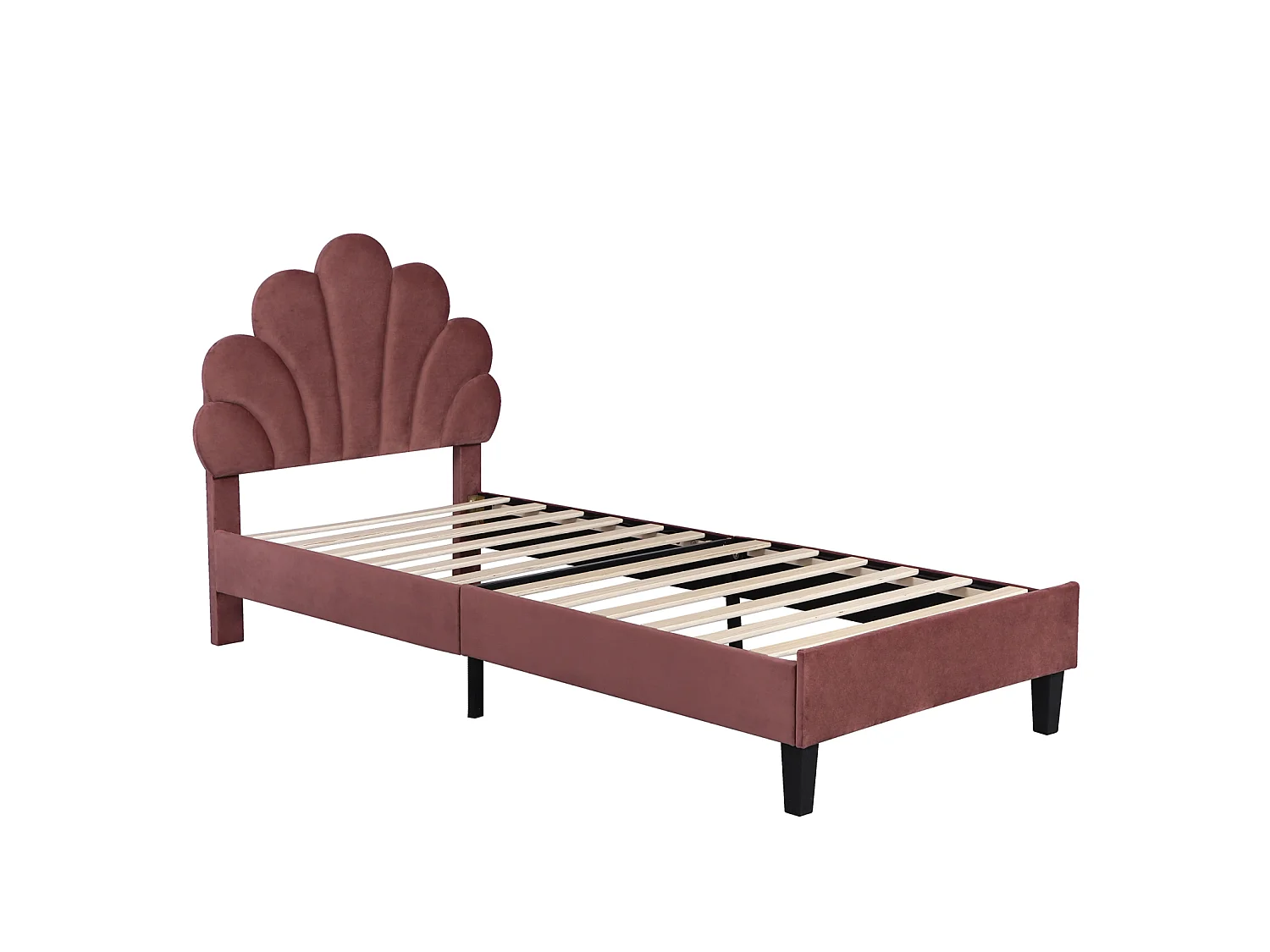 DreamMespace Lit Rembourré 90x200 cm - Lit Enfant Fleur Scallopée & Tête de Lit Réglable, Velours Bordeaux