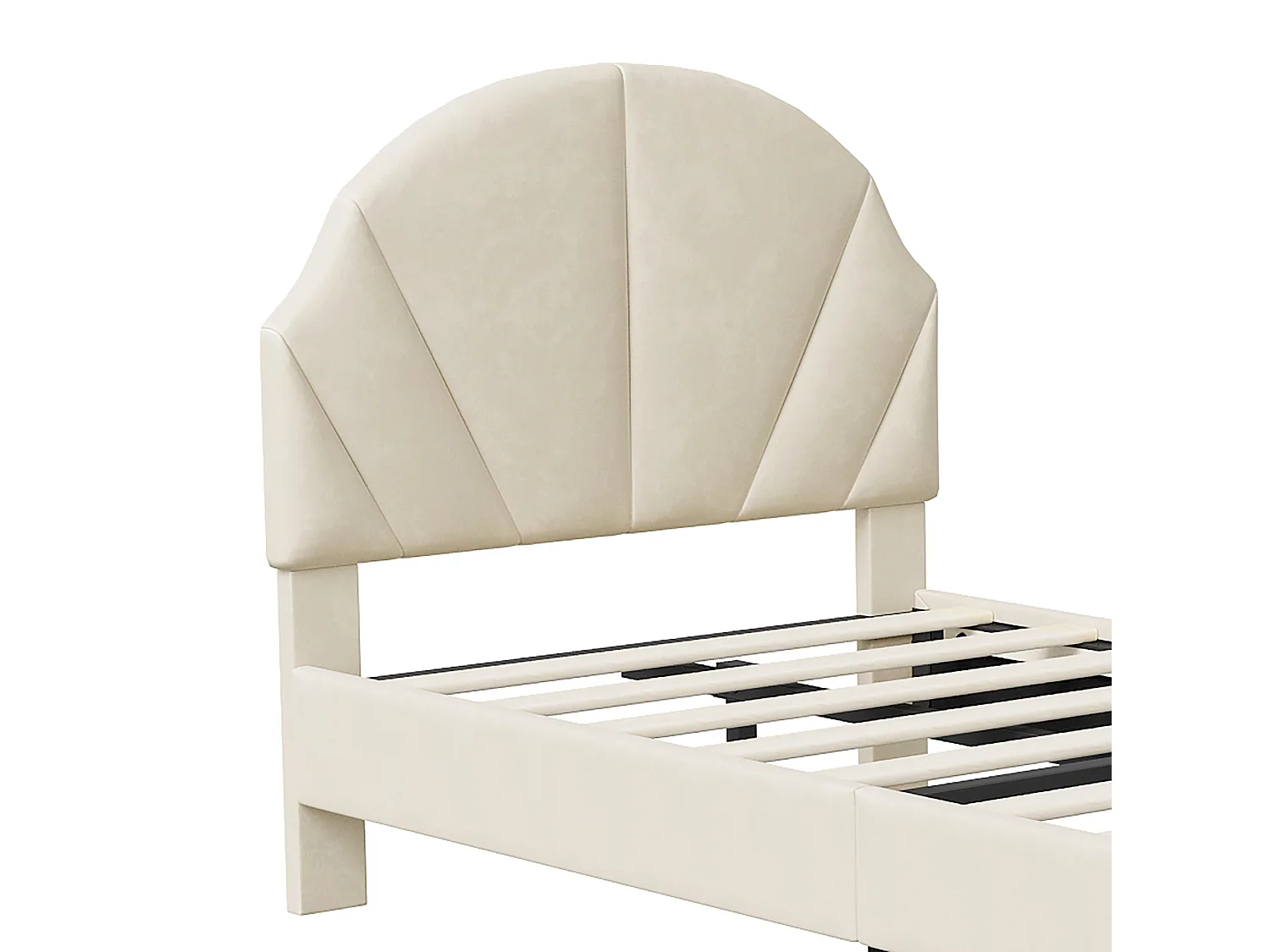DreamMespace Lit Rembourré 90x200 cm - Lit Enfant Tête de Lit Réglable & Protection Douce, Velours Beige