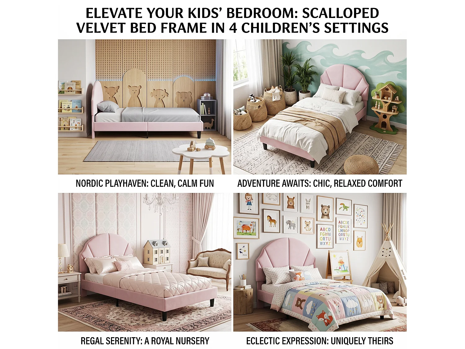 DreamMespace Lit Rembourré 90x190 cm - Lit Enfant Tête de Lit Réglable & Protection Douce, Velours Rose