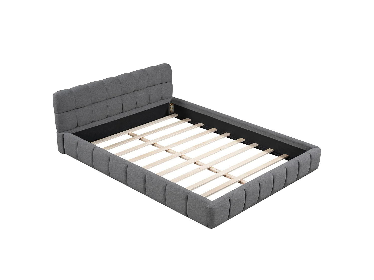 DreamMespace Lit Double 140x200 cm - Cadre de Lit Rembourré Bords Larges avec Matelas Encastré, Tissu Lin Gris