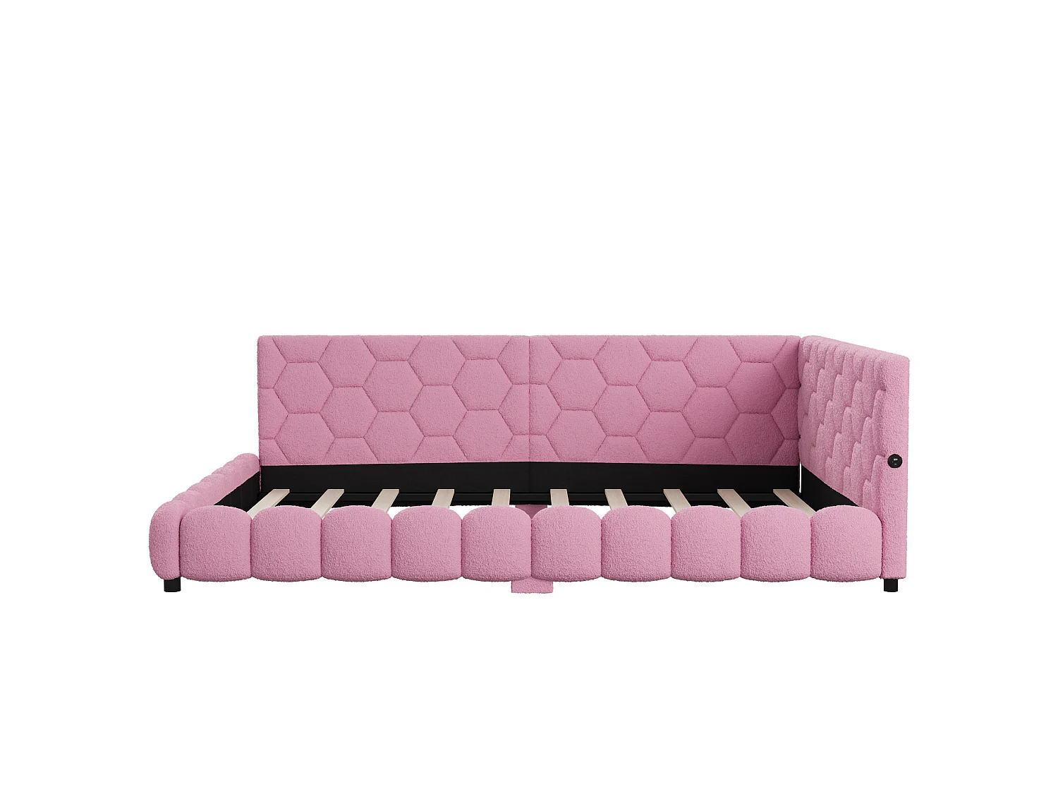 DreamMespace Lit Banquette 140x200 cm - Canapé Lit Double avec LED RGB & Port USB Type-C, Tissu Bouclette Rose