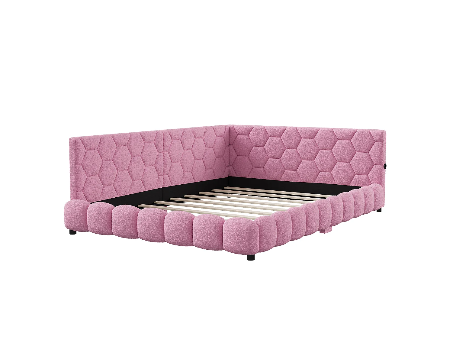 DreamMespace Lit Banquette 140x200 cm - Canapé Lit Double avec LED RGB & Port USB Type-C, Tissu Bouclette Rose