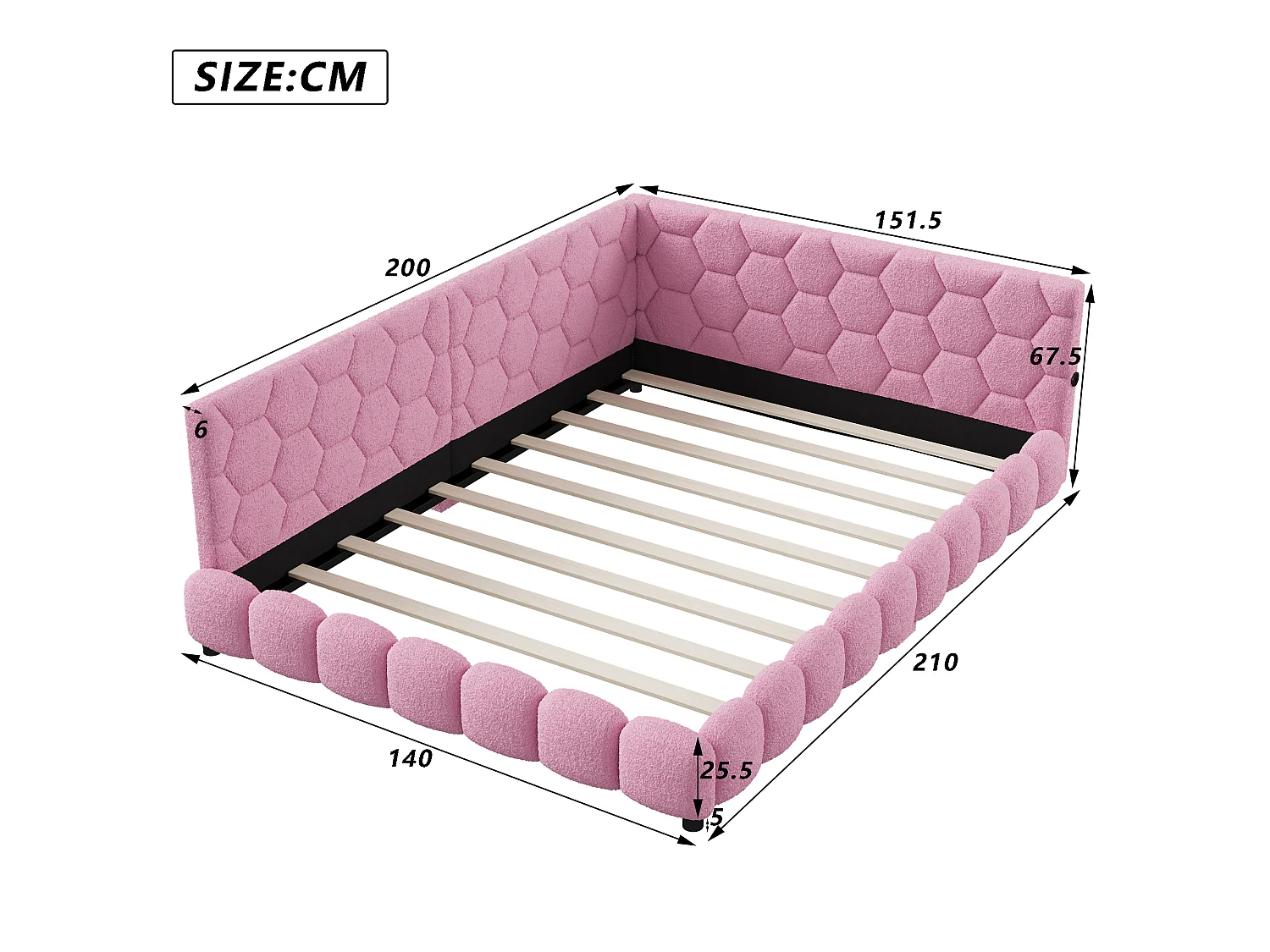 DreamMespace Lit Banquette 140x200 cm - Canapé Lit Double avec LED RGB & Port USB Type-C, Tissu Bouclette Rose