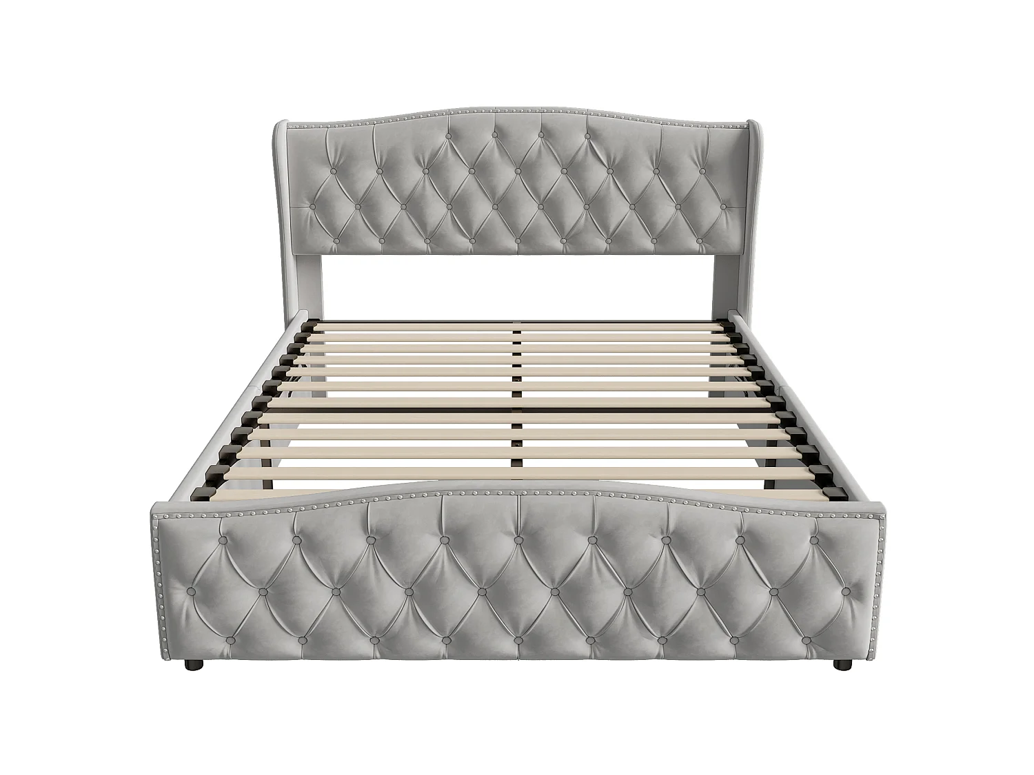 DreamMespace Lit Coffre 140x190 cm - Rangement Hydraulique avec Tête de Lit Vague & Rivets, Velours Gris