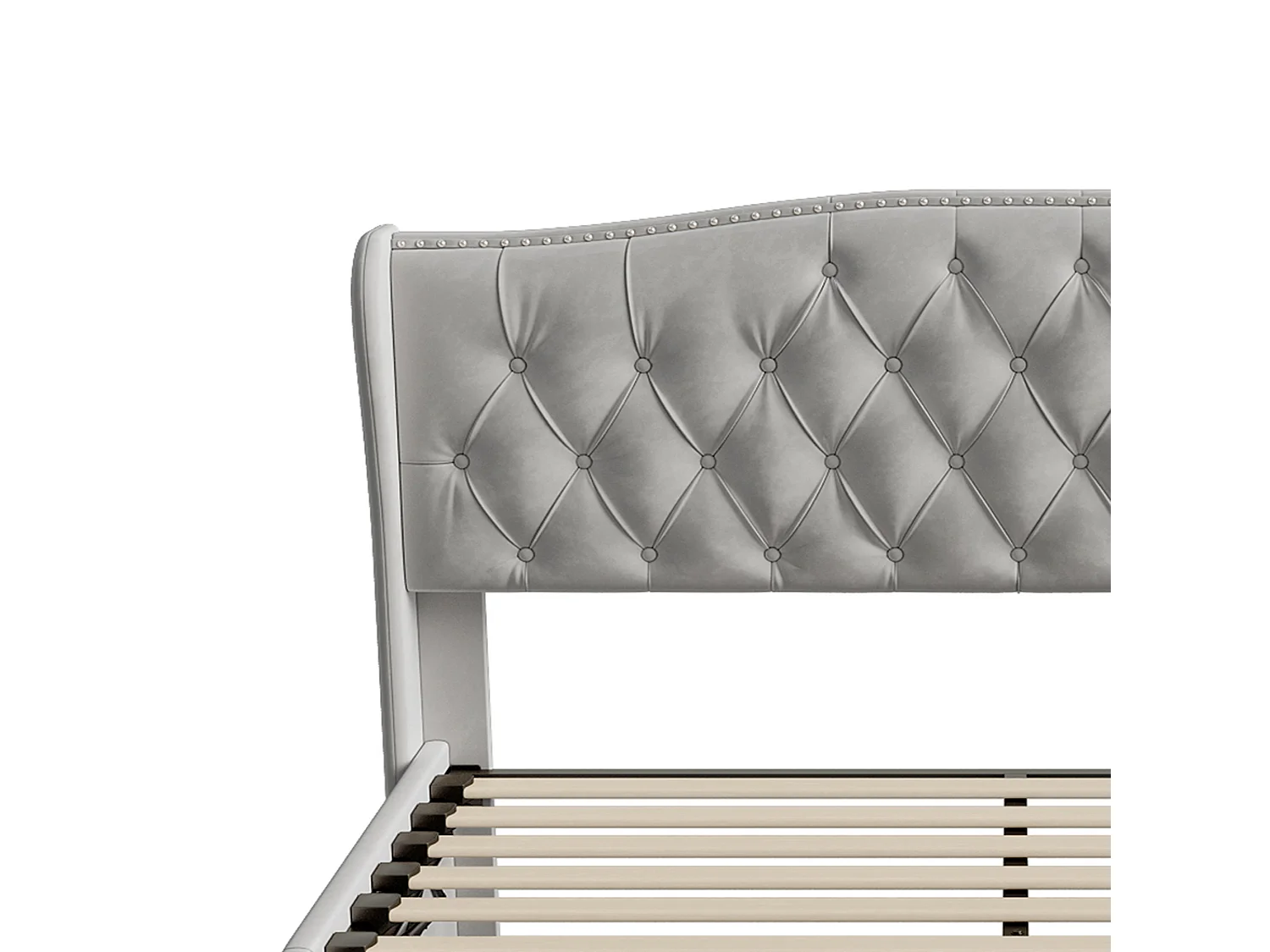 DreamMespace Lit Coffre 140x190 cm - Rangement Hydraulique avec Tête de Lit Vague & Rivets, Velours Gris