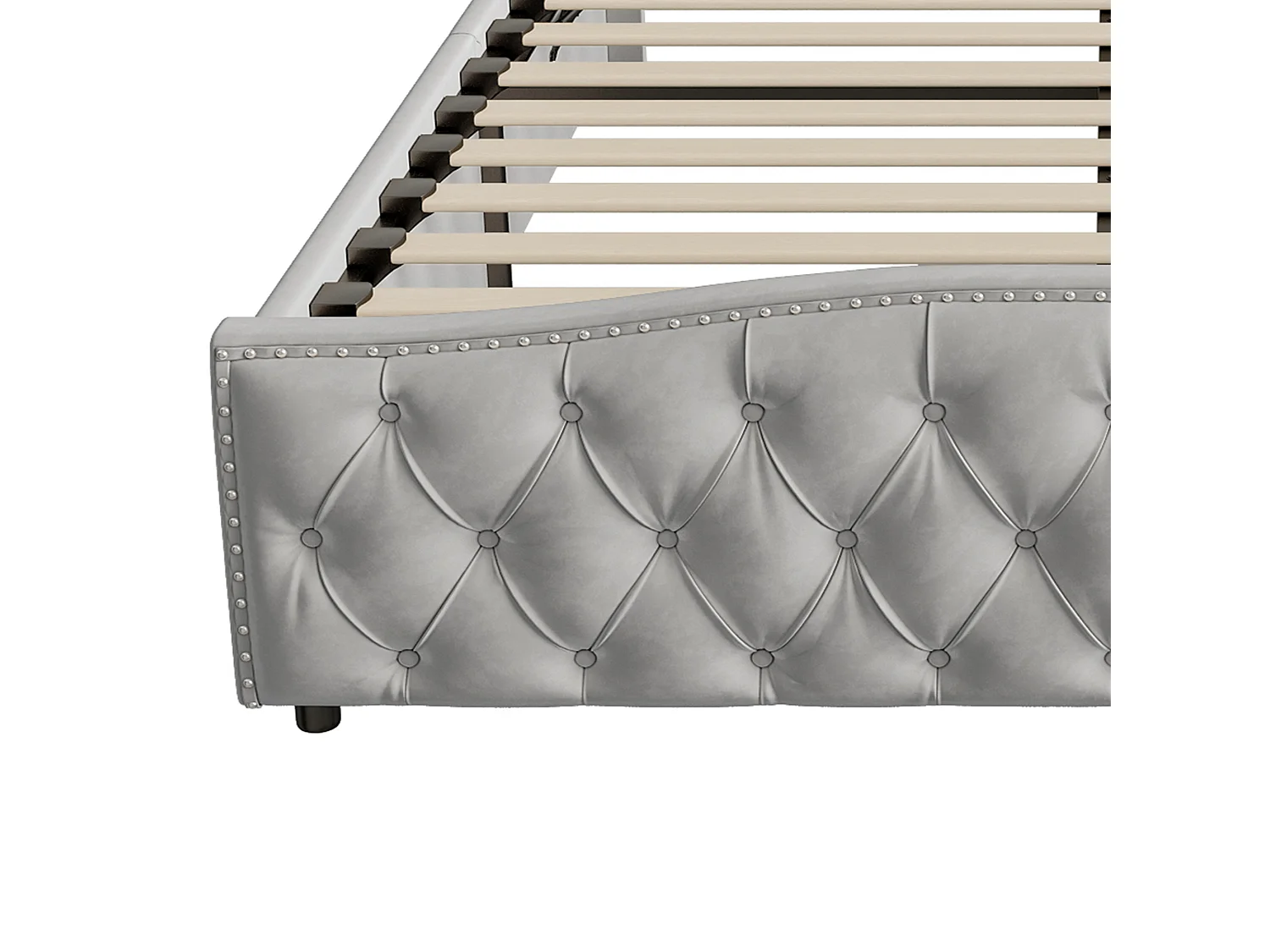 DreamMespace Lit Coffre 140x190 cm - Rangement Hydraulique avec Tête de Lit Vague & Rivets, Velours Gris