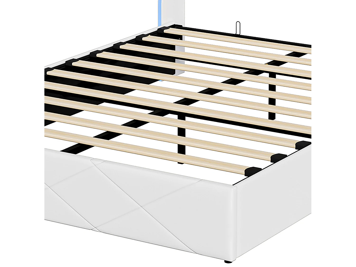 DreamMespace Lit Coffre 140x200 cm - Rangement Hydraulique avec Tête de Lit Port USB Type-C & LED, Similicuir Blanc