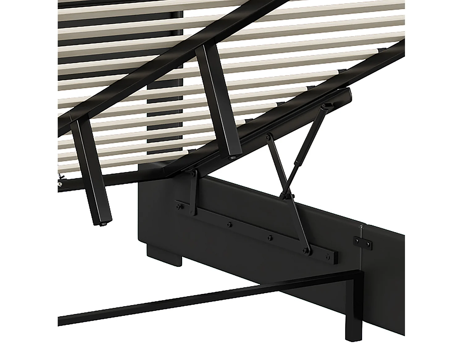 DreamMespace Lit Coffre 140x190 cm - Rangement Hydraulique avec Tête de Lit Prises USB & Double LED, Similicuir Noir