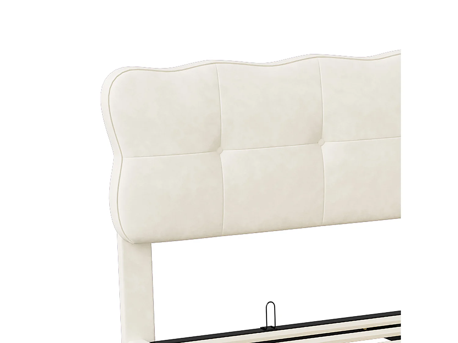 DreamMespace Lit Coffre 140x190 cm - Lit Double Hydraulique avec Tête de Lit Vague Nuage & LED, Velours Beige
