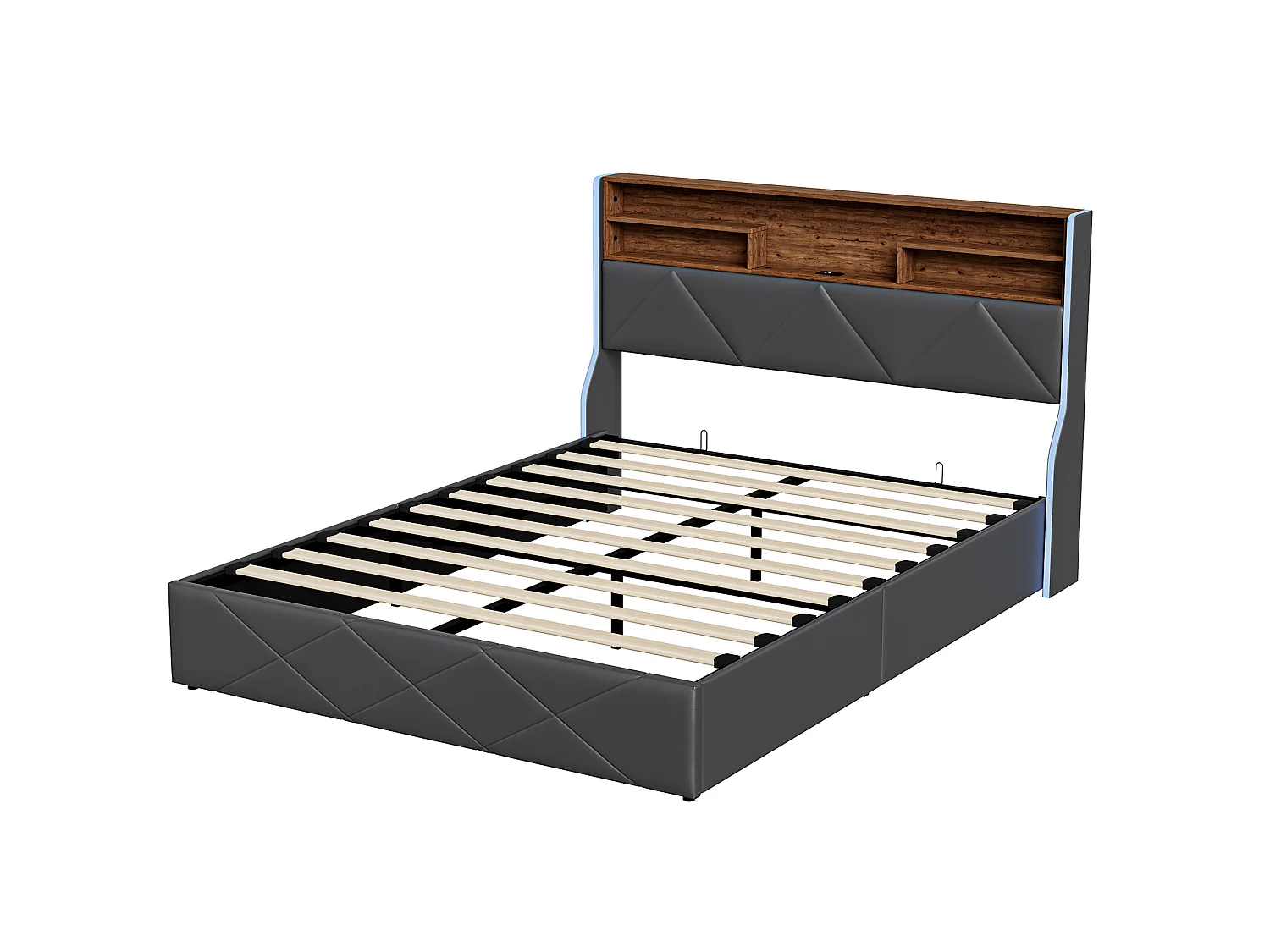 DreamMespace Lit Coffre 160x200 cm - Rangement Hydraulique avec Tête de Lit Port USB Type-C & LED, Similicuir Noir