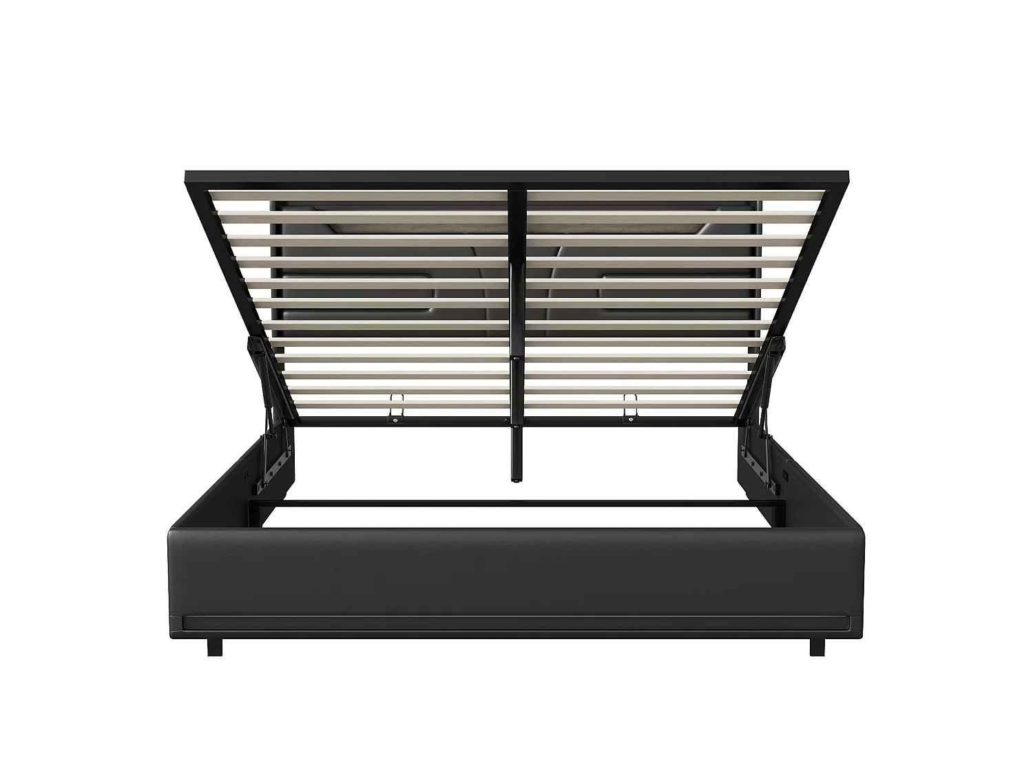 DreamMespace Lit Coffre 160x200 cm - Rangement Hydraulique avec Tête de Lit Prises USB & Double LED, Similicuir Noir