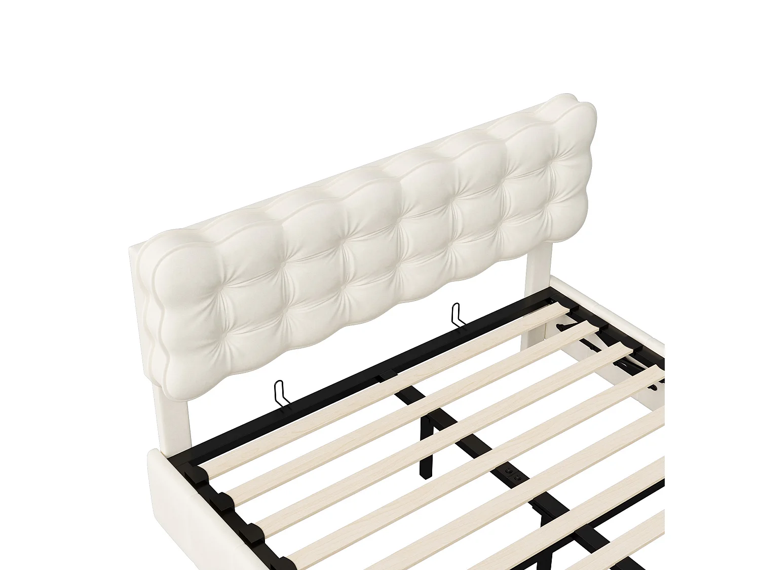DreamMespace Lit Coffre 160x200 cm - Rangement Hydraulique avec Éclairage LED à Détection Automatique, Velours Beige