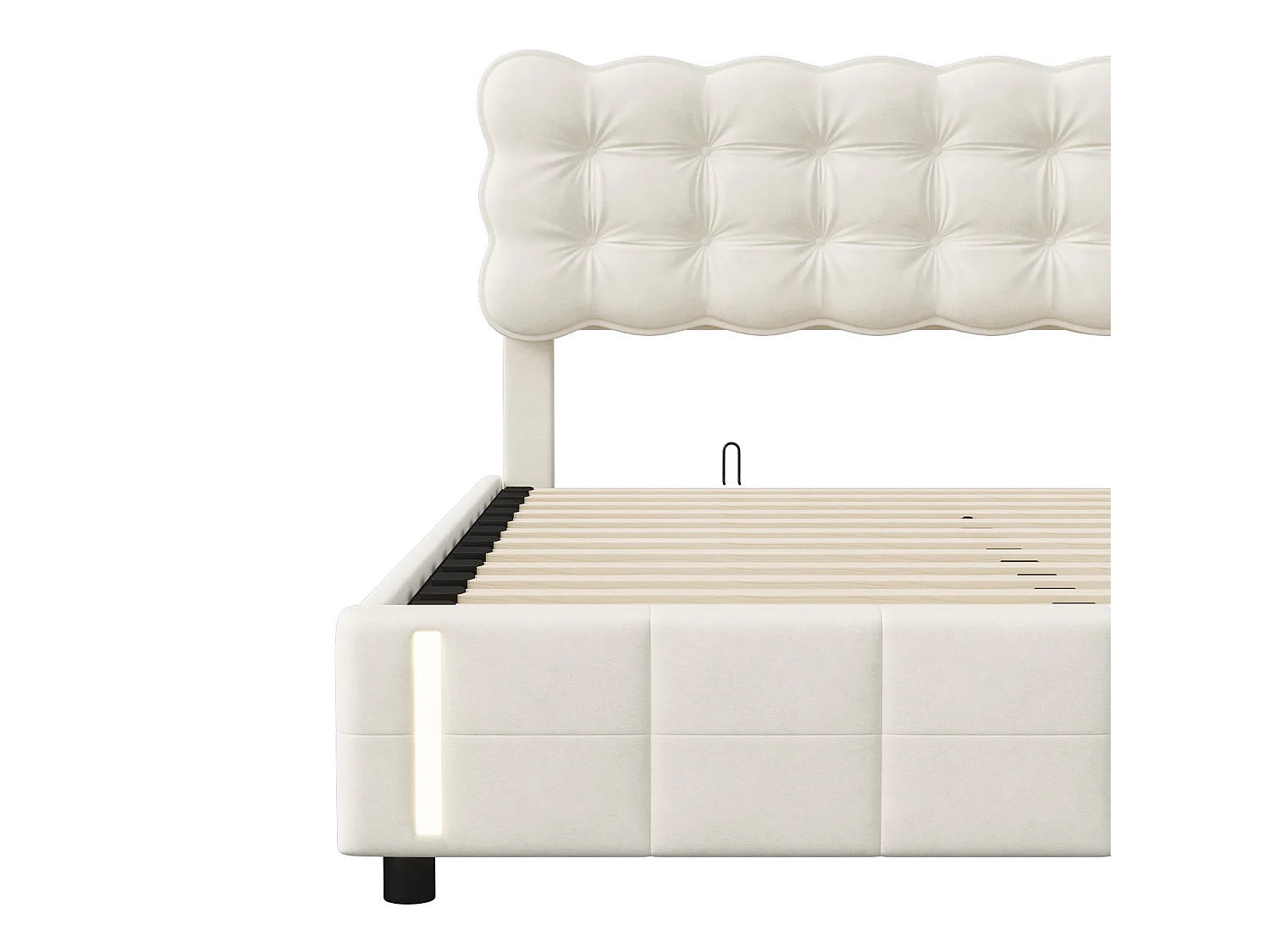 DreamMespace Lit Coffre 140x190 cm - Rangement Hydraulique avec Éclairage LED à Détection Automatique, Velours Beige
