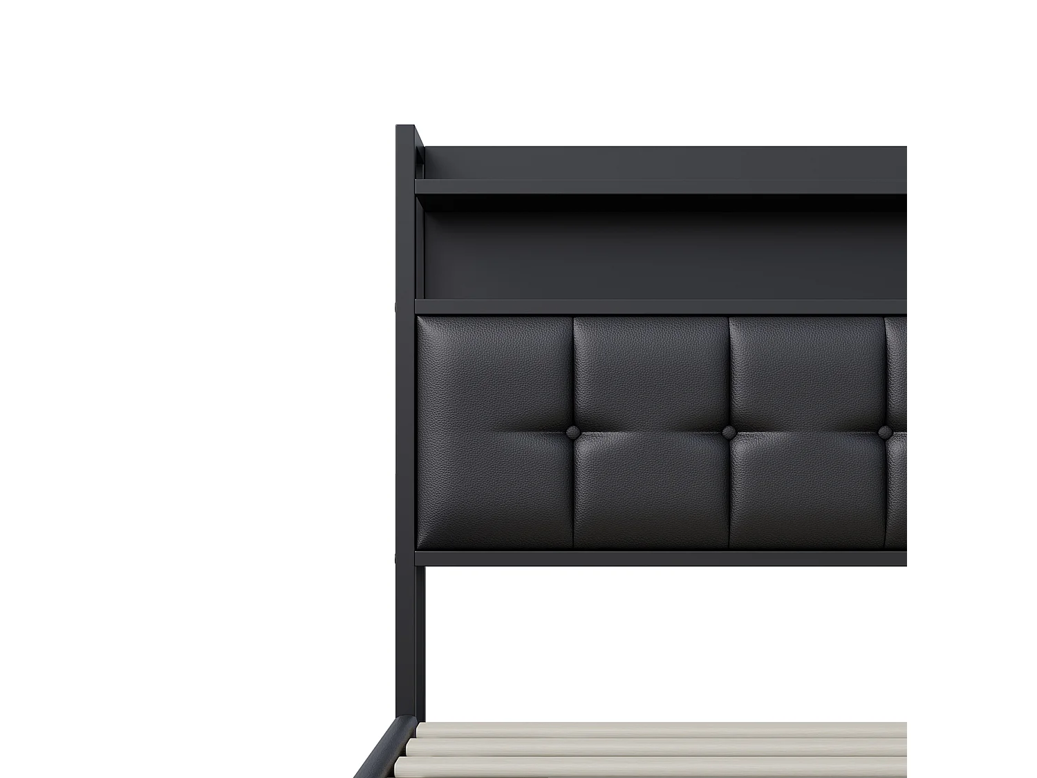 DreamMespace Lit Coffre 140x190 cm - Lit Double Hydraulique avec Tête de Lit Étagère LED & USB-C, Similicuir Noir
