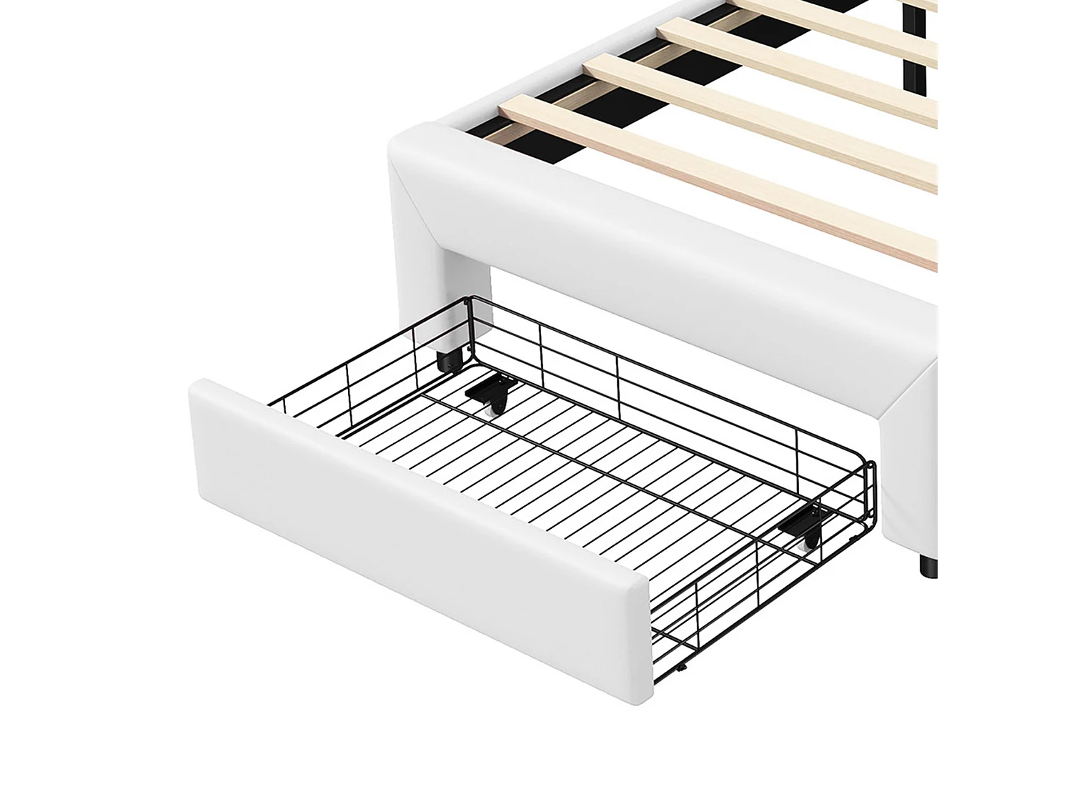 DreamMespace Lit Rembourré 90x200 cm - Lit Enfant Couronne LED RGB & Tiroir de Rangement, Simili Cuir Blanc