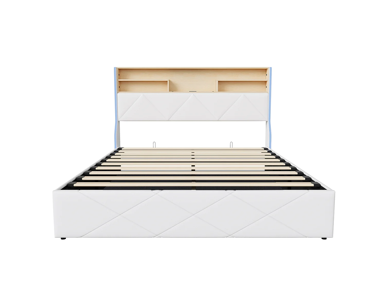 DreamMespace Lit Coffre 160x200 cm - Rangement Hydraulique avec Tête de Lit Port USB Type-C & LED, Similicuir Blanc
