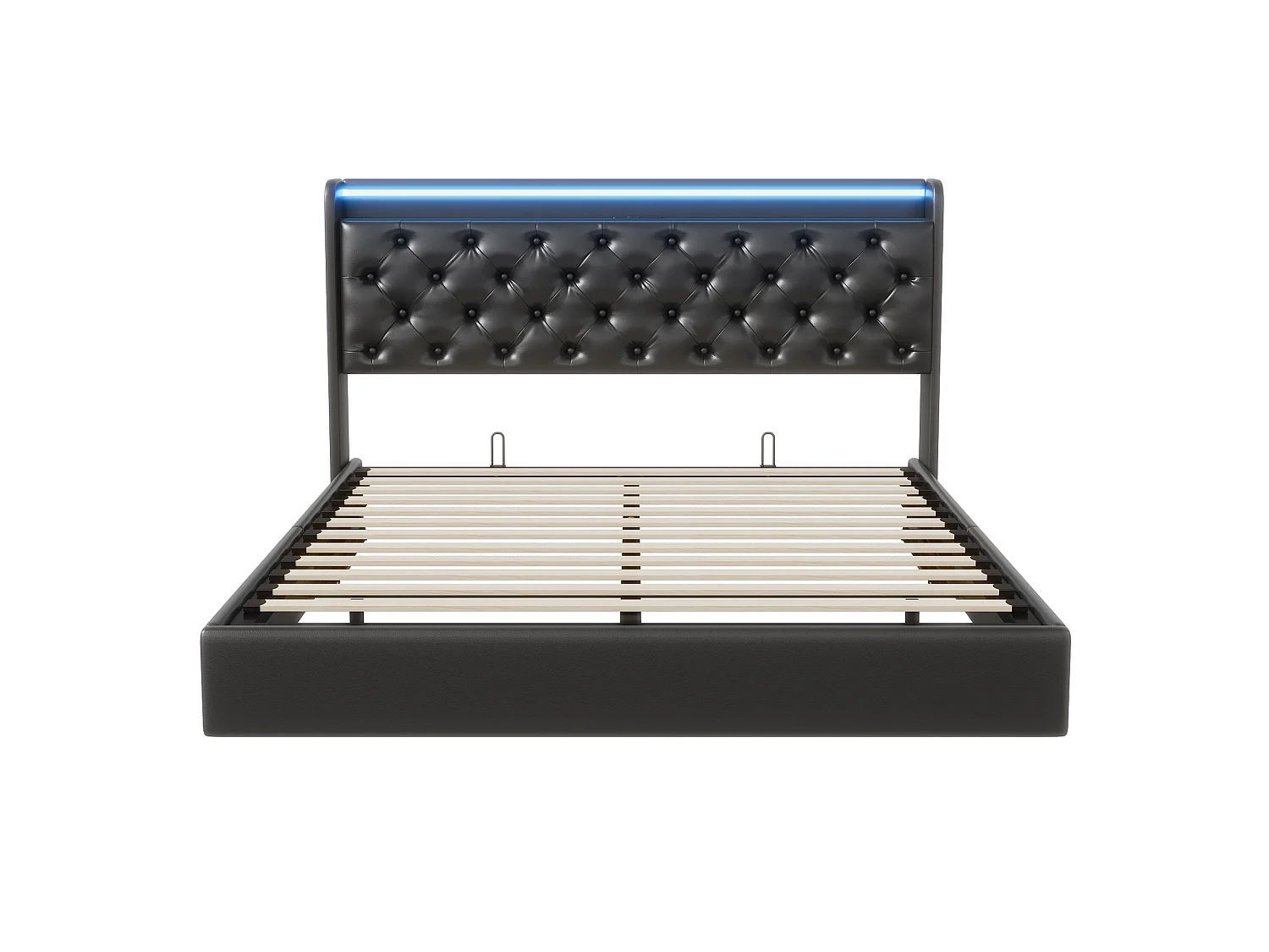 DreamMespace Lit Flottant Coffre 160x200 cm Queen Size - Lit Double avec Tête Rabattable LED & USB-C, Similicuir Noir