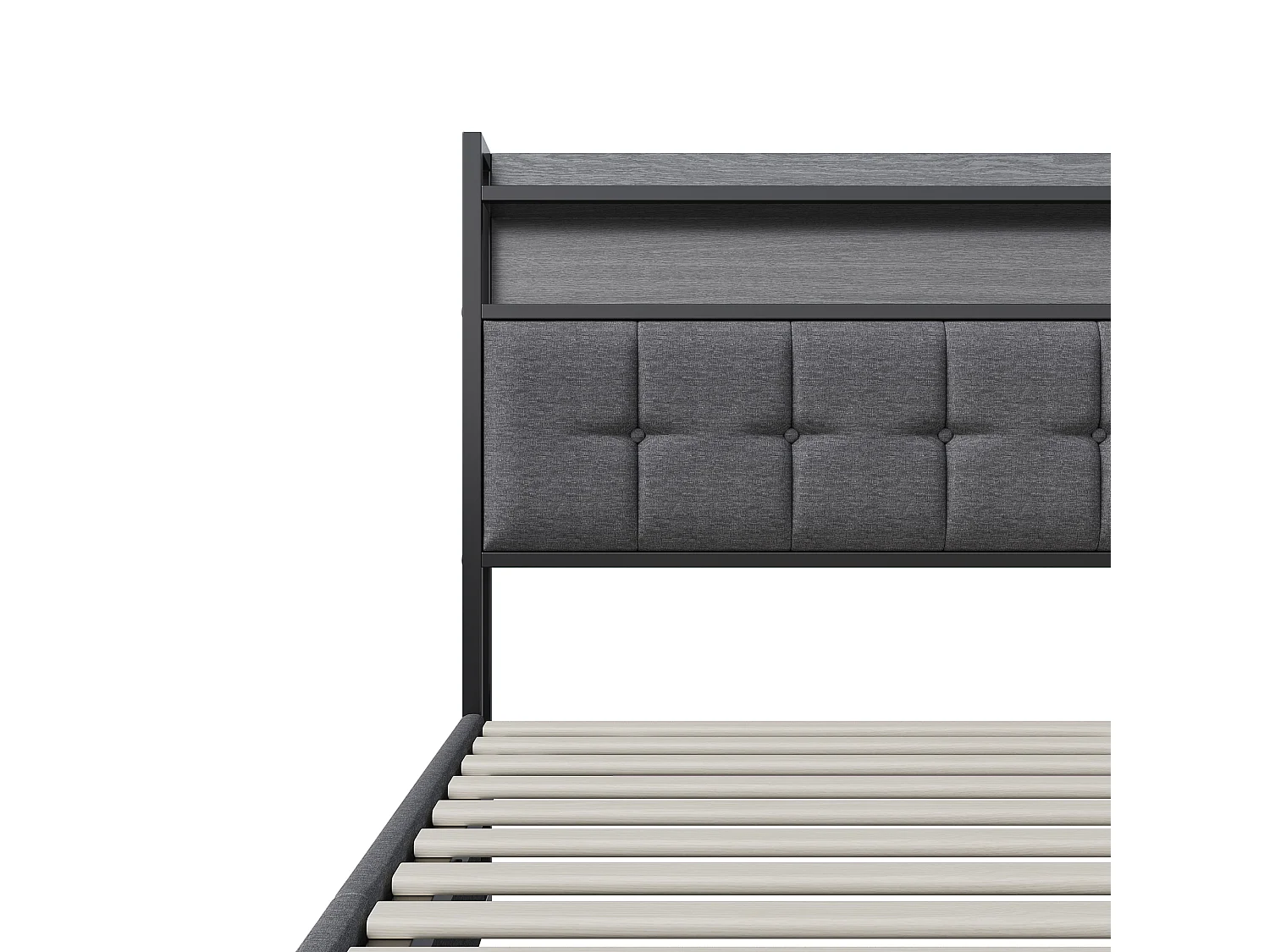 DreamMespace Lit Coffre 160x200 cm Queen Size - Lit Double Hydraulique avec Tête de Lit LED & USB-C, Tissu Lin Gris
