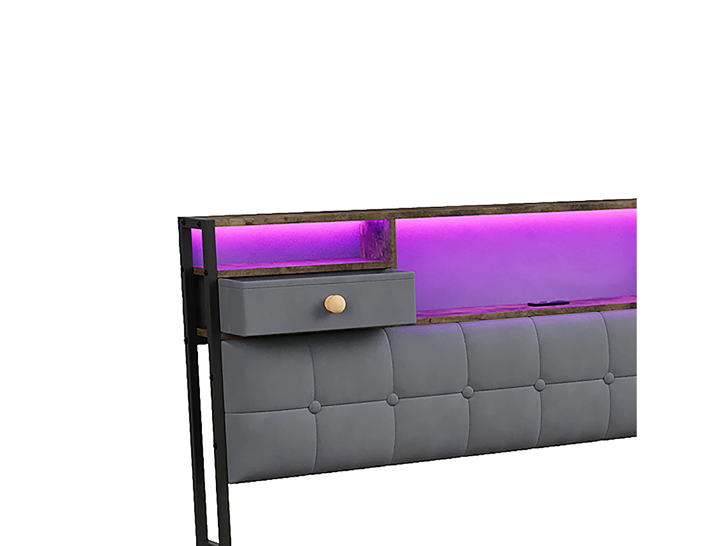 DreamMespace Lit Coffre 140x200 cm - Lit Double Hydraulique avec Rangement Tête de Lit LED & USB-C, Velours Gris