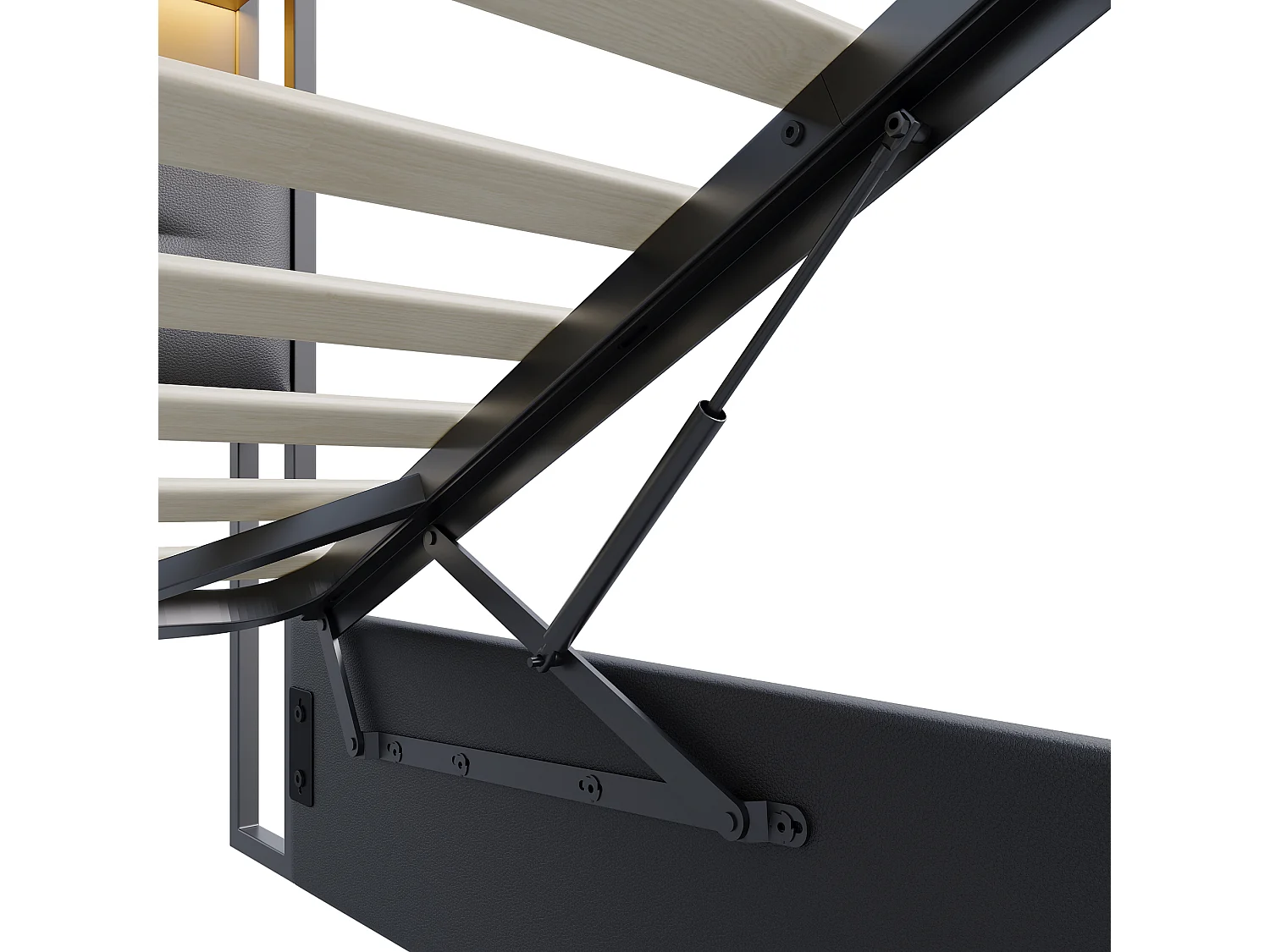 DreamMespace Lit Coffre 160x200 cm Queen Size - Lit Double Hydraulique avec Tête de Lit LED & USB-C, Similicuir Noir
