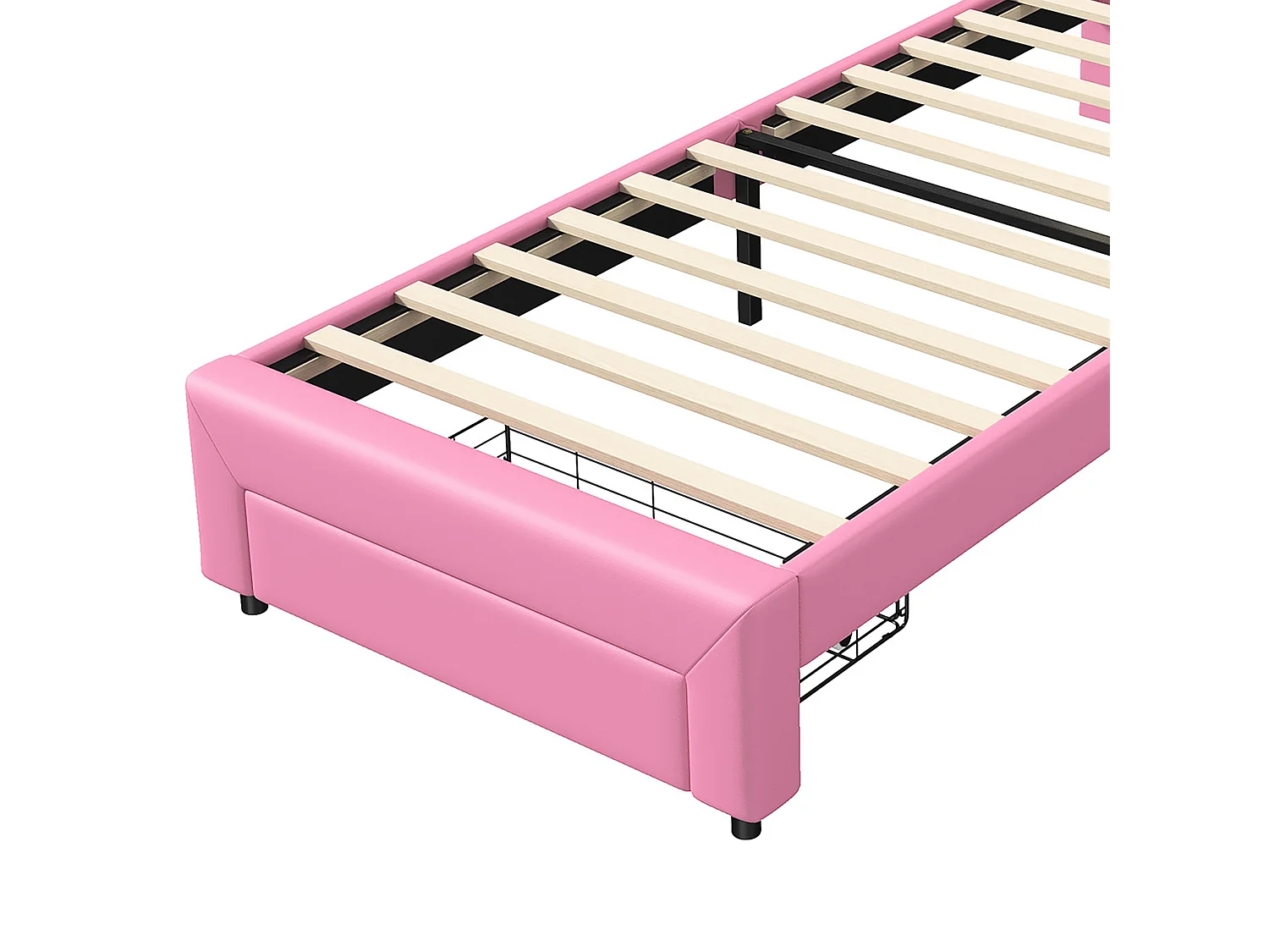 DreamMespace Lit Rembourré 90x200 cm - Lit Enfant Couronne LED RGB & Tiroir de Rangement, Simili Cuir Rose