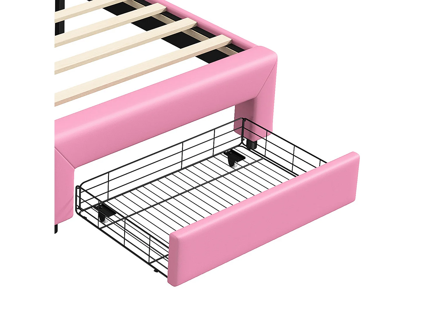 DreamMespace Lit Rembourré 90x200 cm - Lit Enfant Couronne LED RGB & Tiroir de Rangement, Simili Cuir Rose
