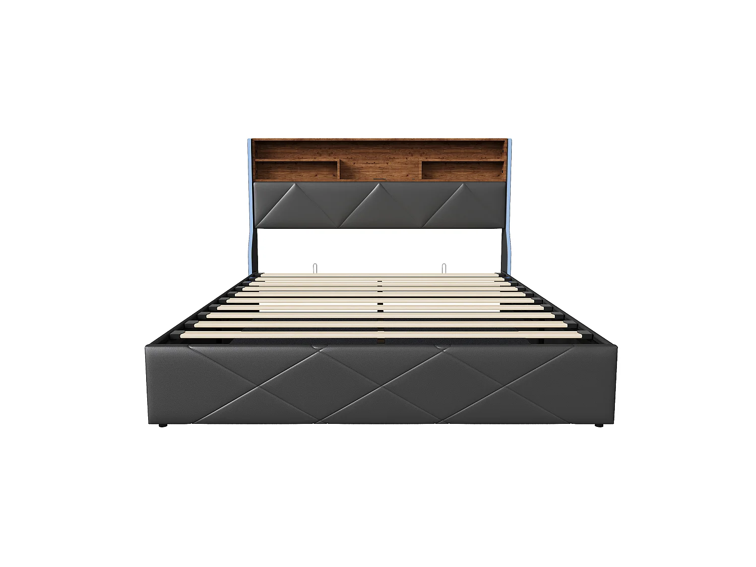 DreamMespace Lit Coffre 140x200 cm - Rangement Hydraulique avec Tête de Lit Port USB Type-C & LED, Similicuir Noir