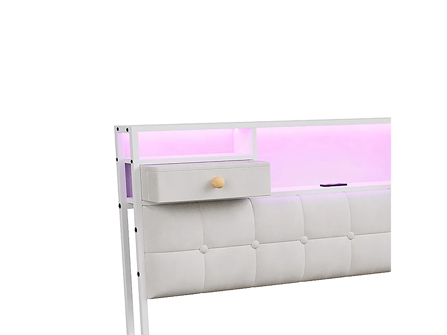 DreamMespace Lit Coffre 140x200 cm - Lit Double Hydraulique avec Rangement Tête de Lit LED & USB-C, Velours Beige