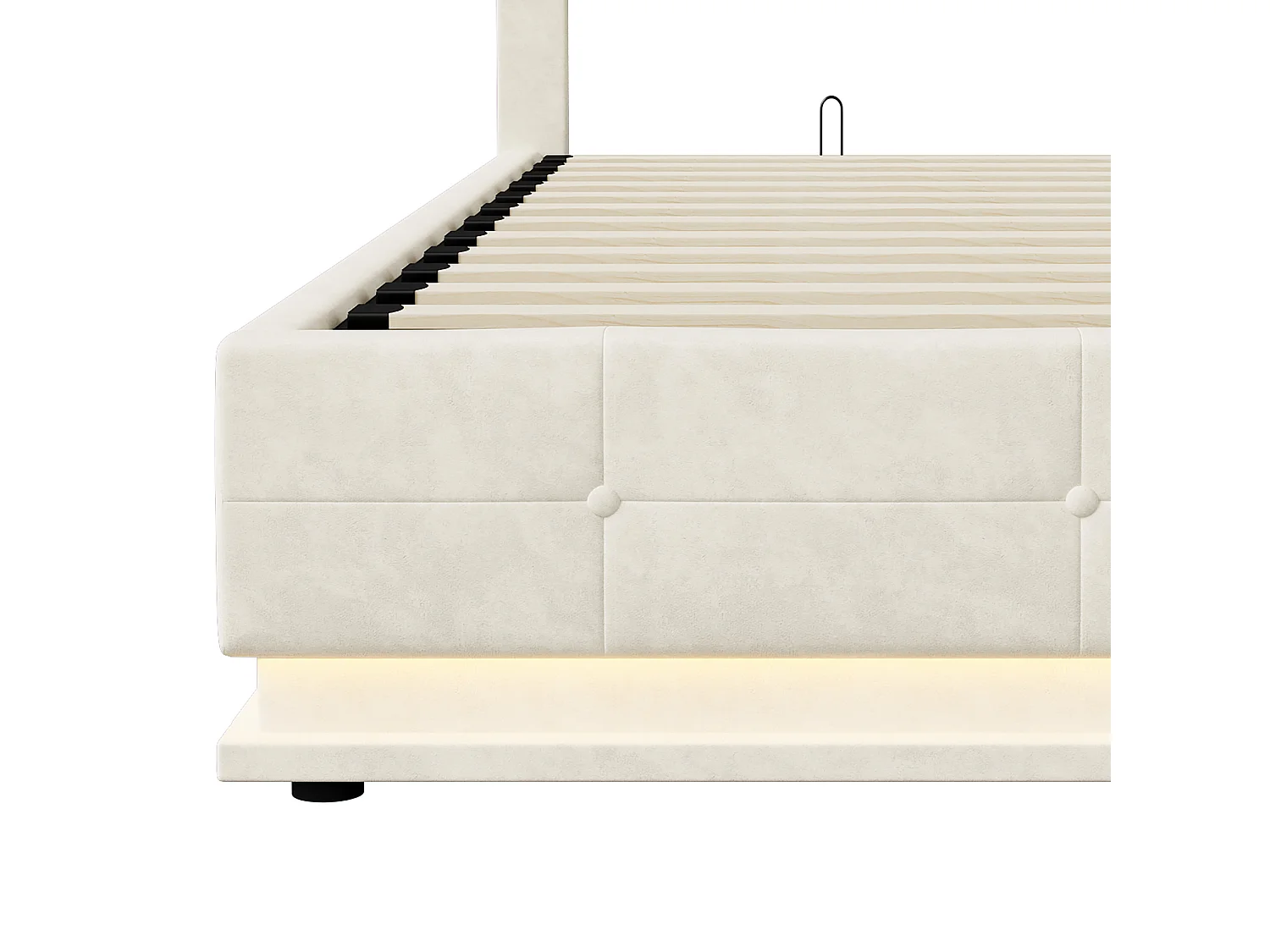 DreamMespace Lit Coffre 140x200 cm - Lit Double Hydraulique avec Tête de Lit Vague Nuage & LED, Velours Beige