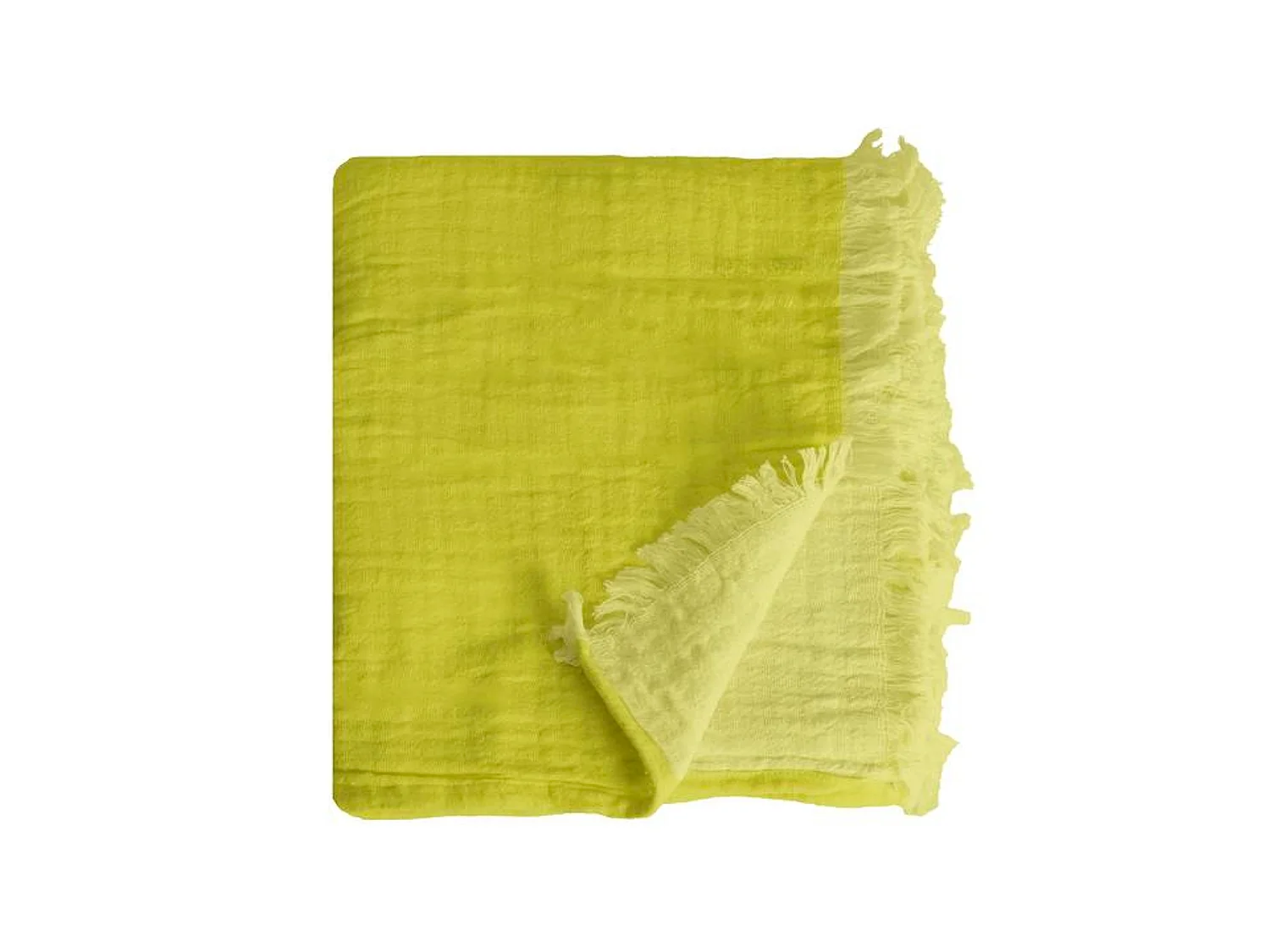Couverture plaid 100% coton vert citron avec franges 130x170cm BITALD - SACASA